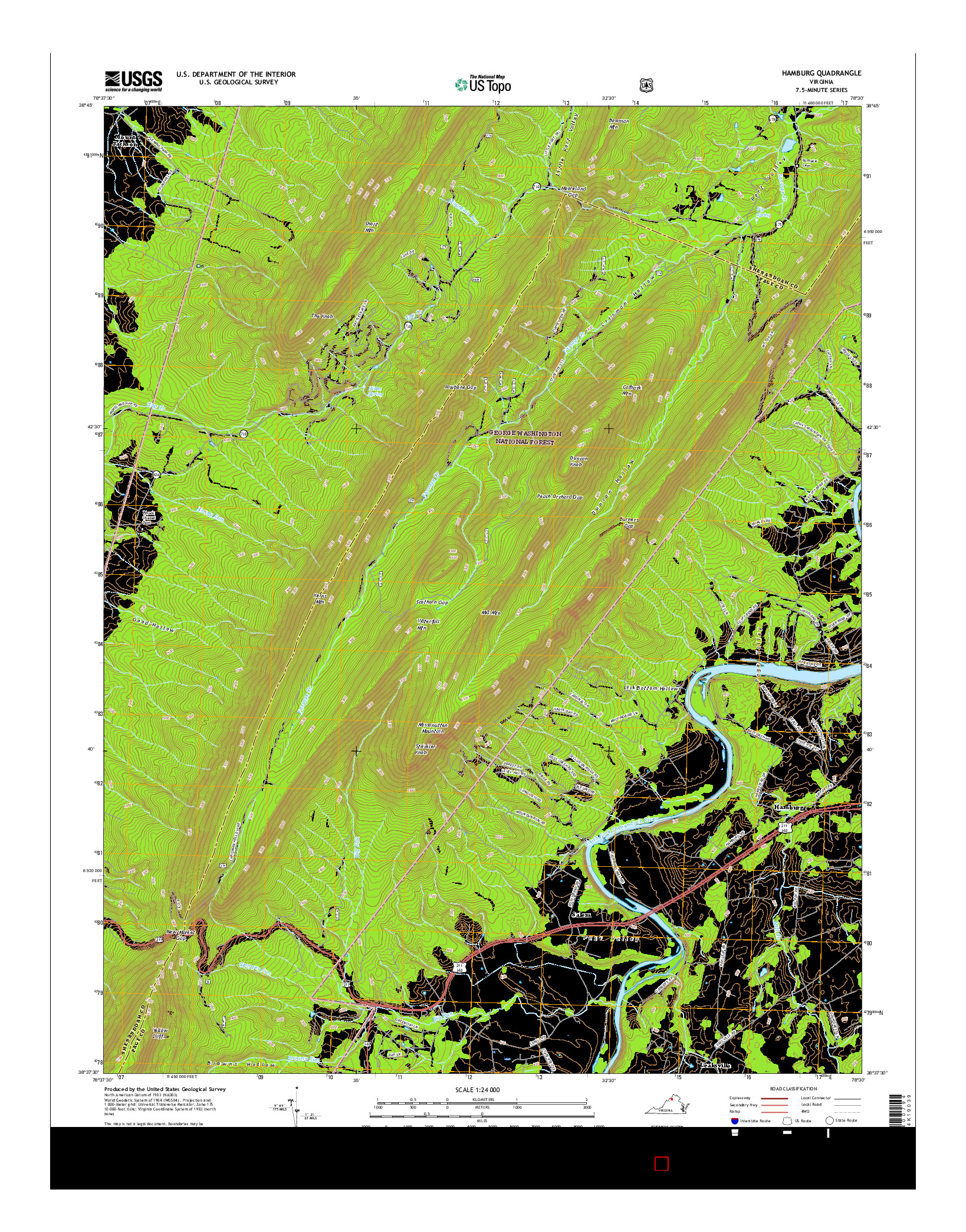 USGS US TOPO 7.5-MINUTE MAP FOR HAMBURG, VA 2016