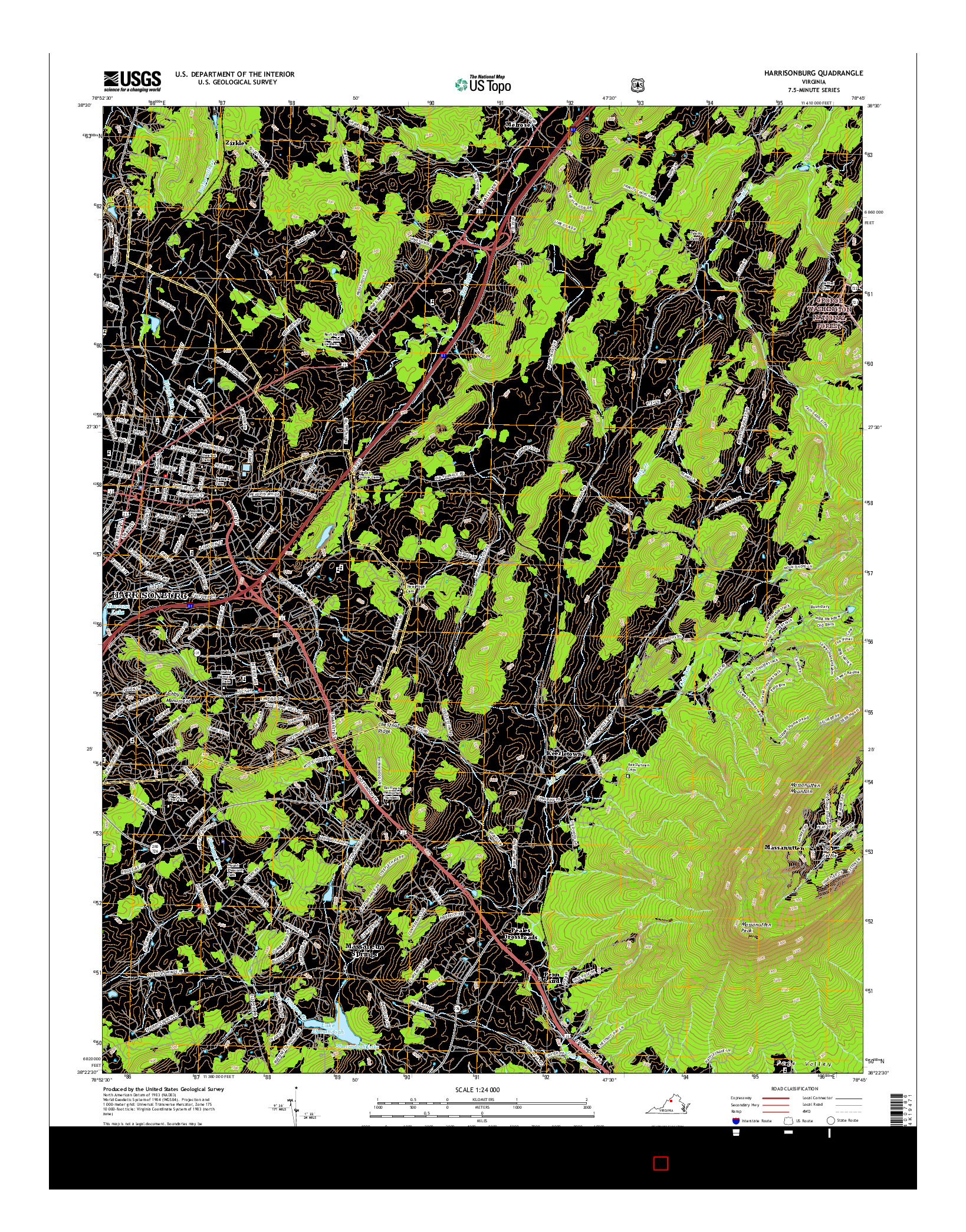USGS US TOPO 7.5-MINUTE MAP FOR HARRISONBURG, VA 2016