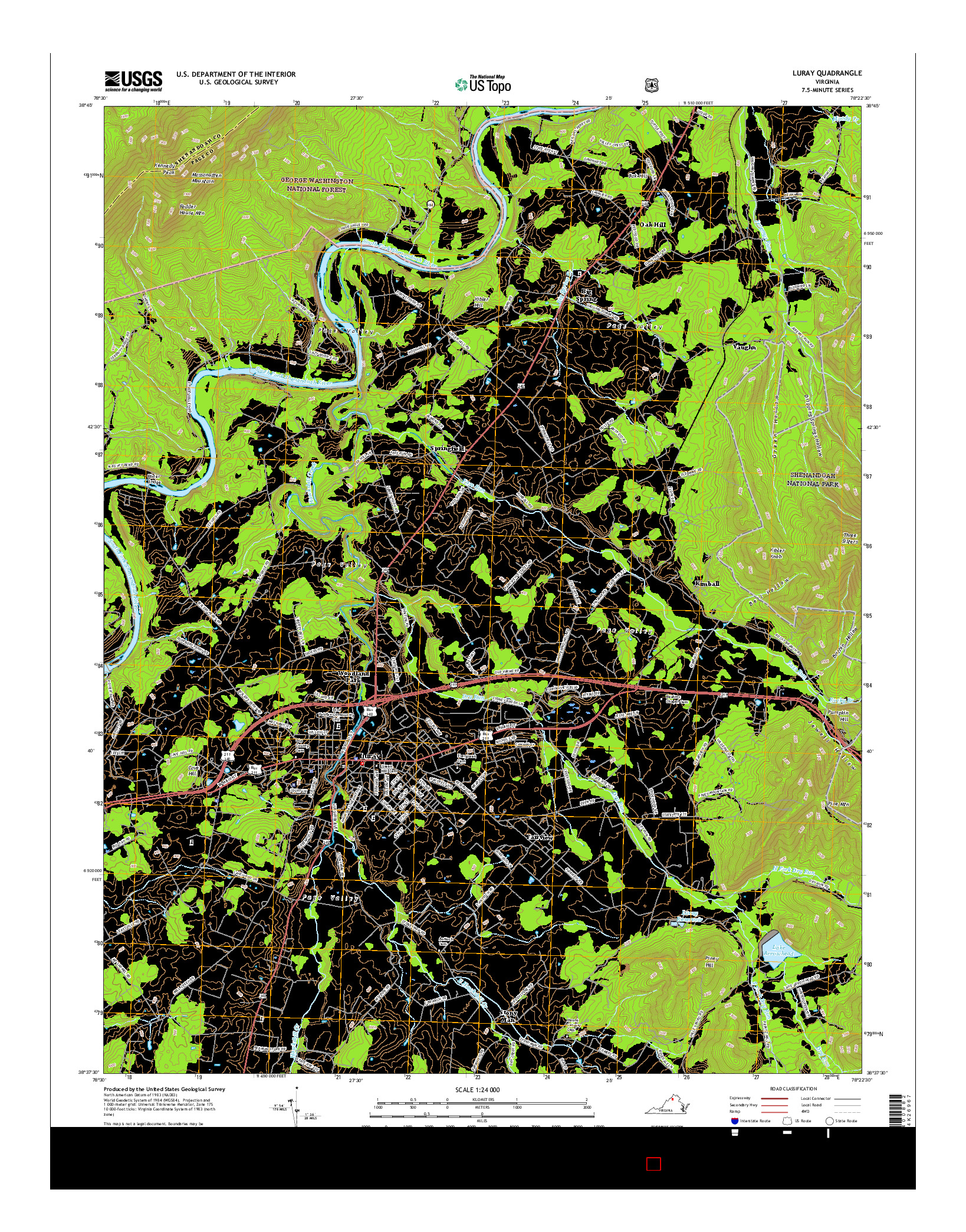 USGS US TOPO 7.5-MINUTE MAP FOR LURAY, VA 2016