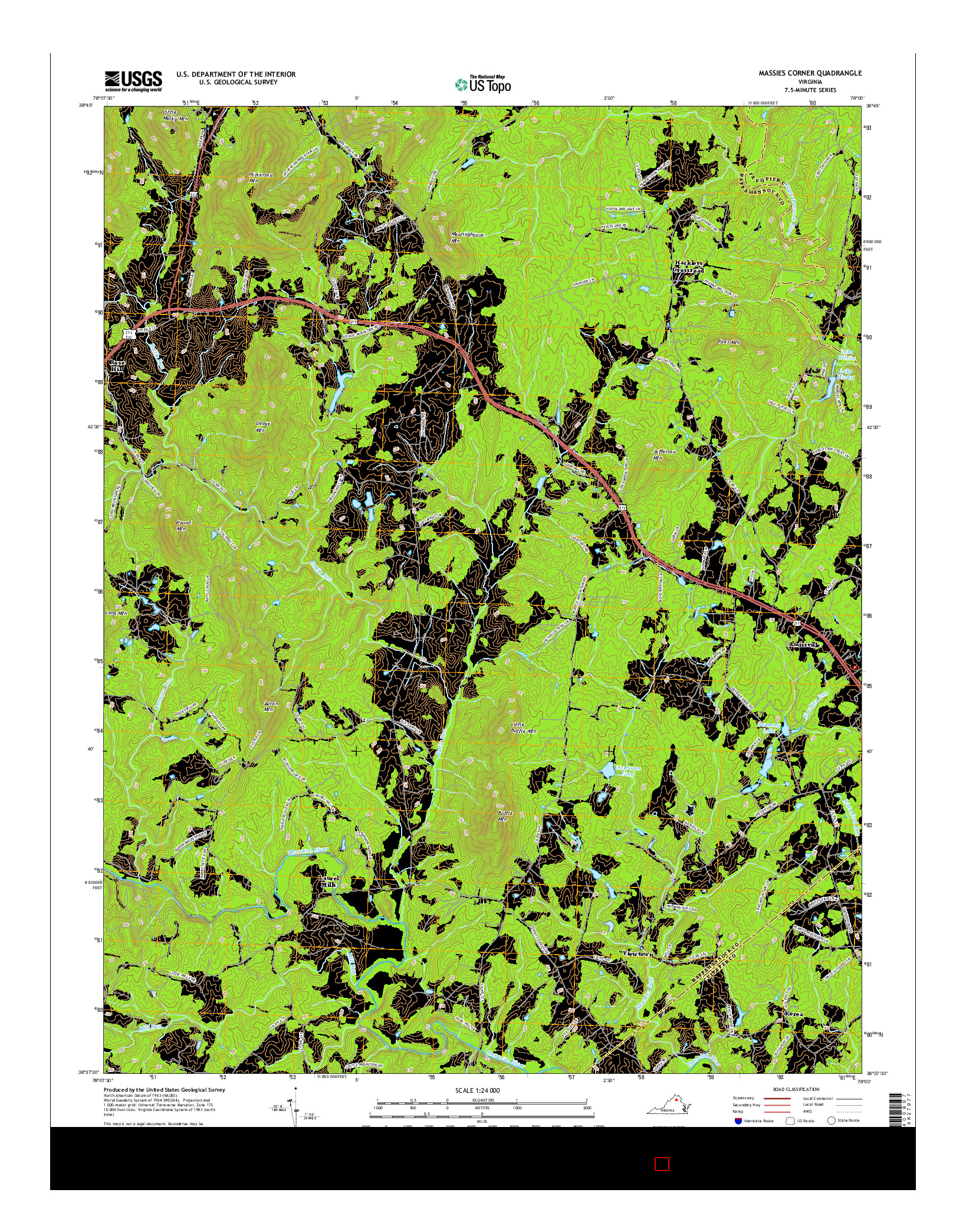 USGS US TOPO 7.5-MINUTE MAP FOR MASSIES CORNER, VA 2016