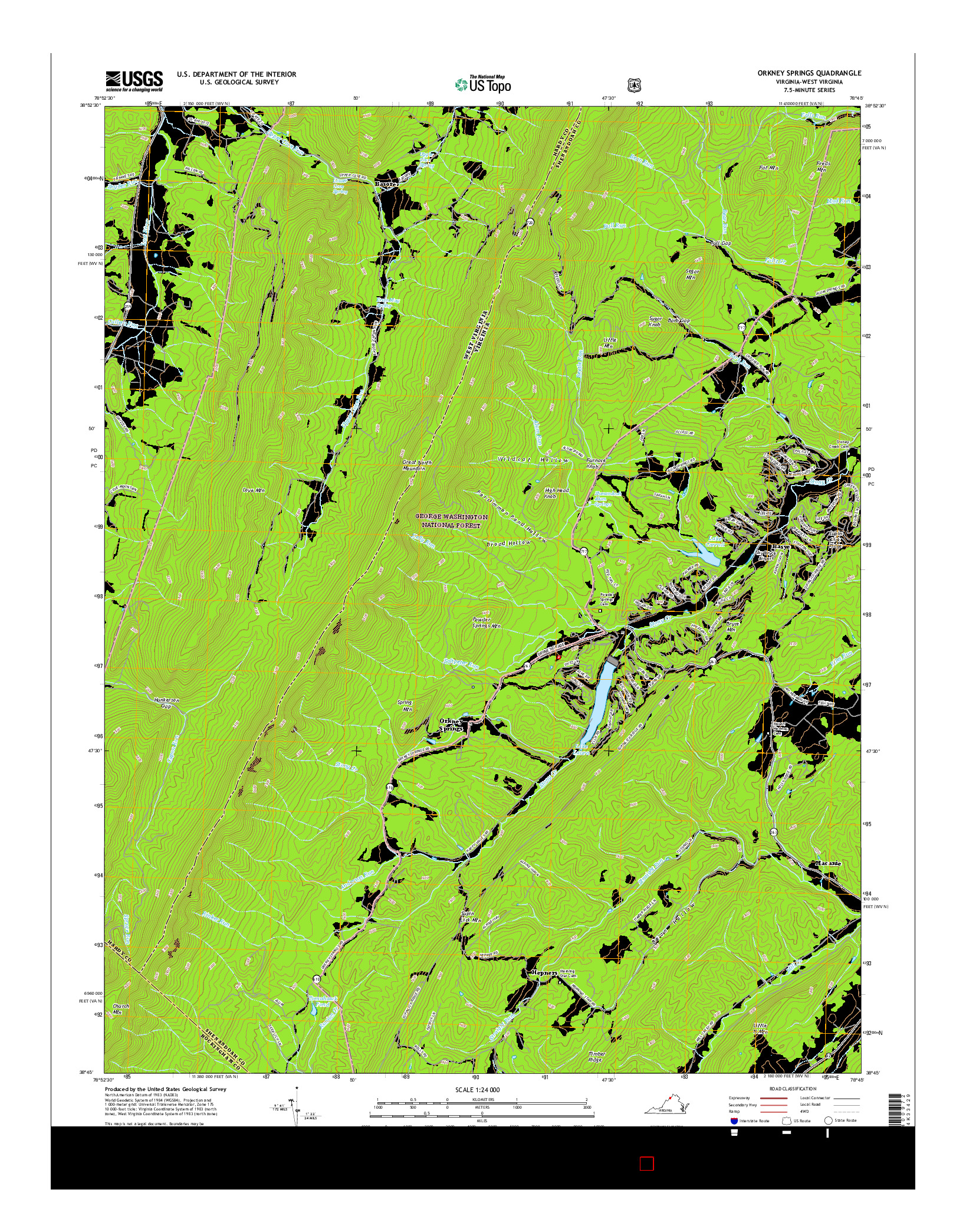 USGS US TOPO 7.5-MINUTE MAP FOR ORKNEY SPRINGS, VA-WV 2016