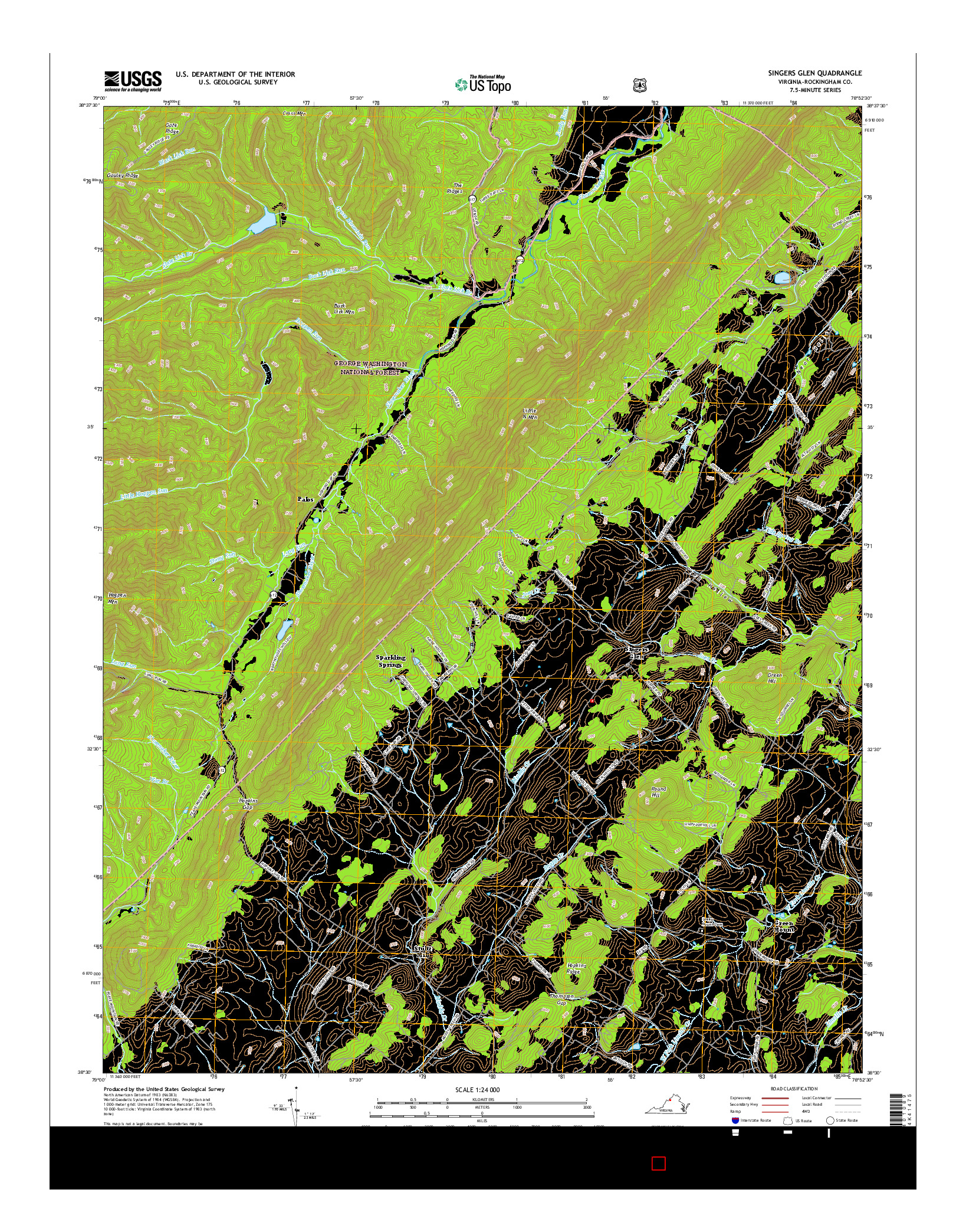 USGS US TOPO 7.5-MINUTE MAP FOR SINGERS GLEN, VA 2016