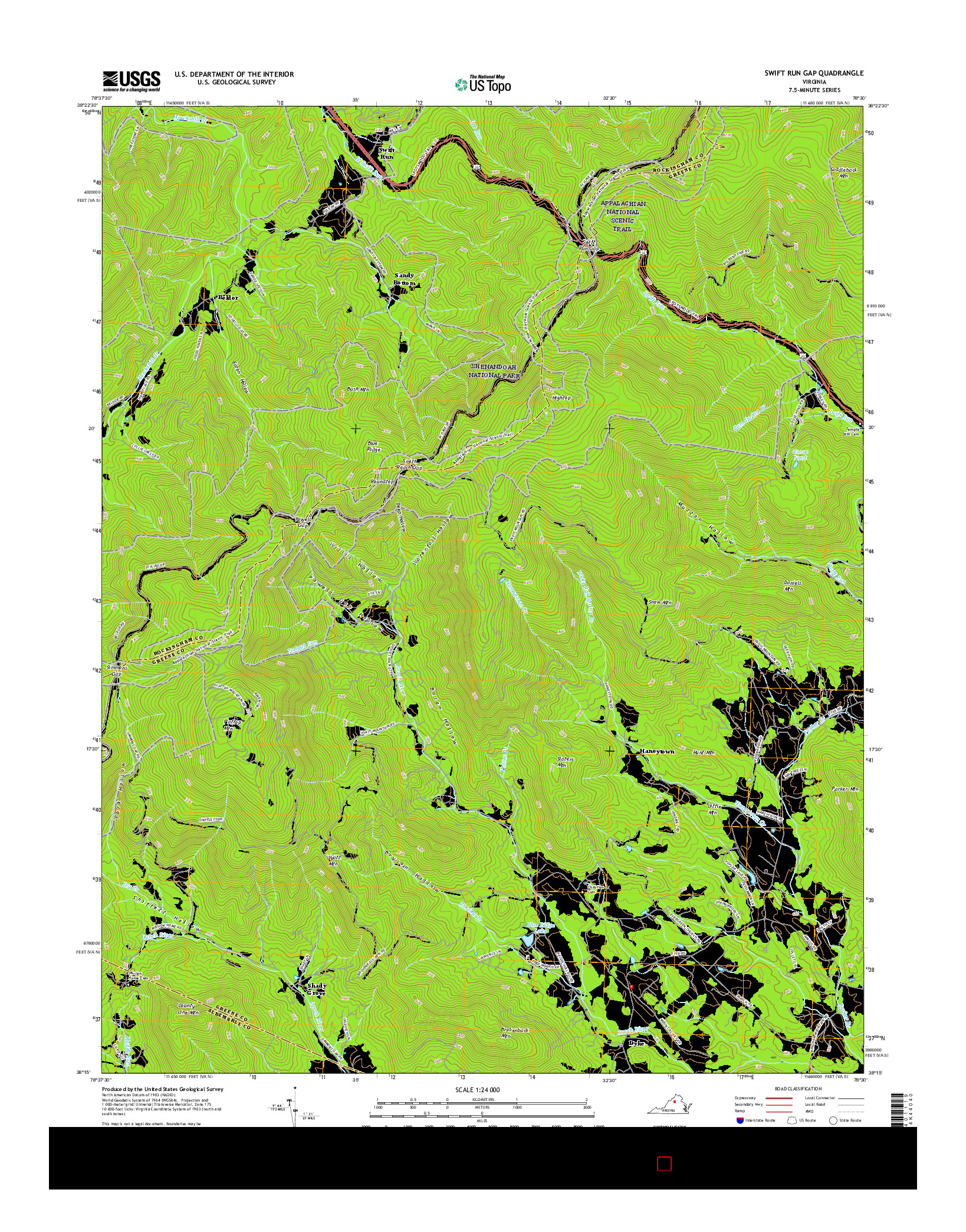 USGS US TOPO 7.5-MINUTE MAP FOR SWIFT RUN GAP, VA 2016