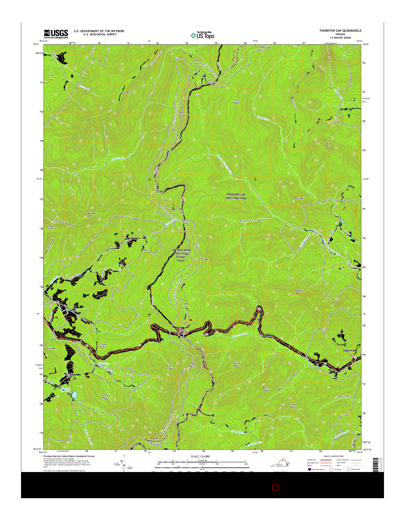 USGS US TOPO 7.5-MINUTE MAP FOR THORNTON GAP, VA 2016
