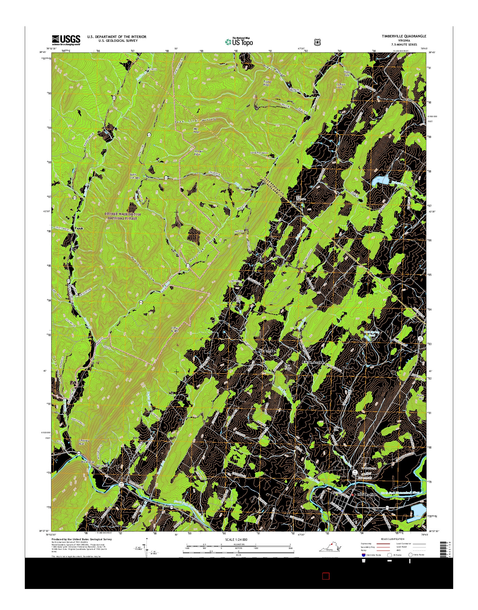 USGS US TOPO 7.5-MINUTE MAP FOR TIMBERVILLE, VA 2016