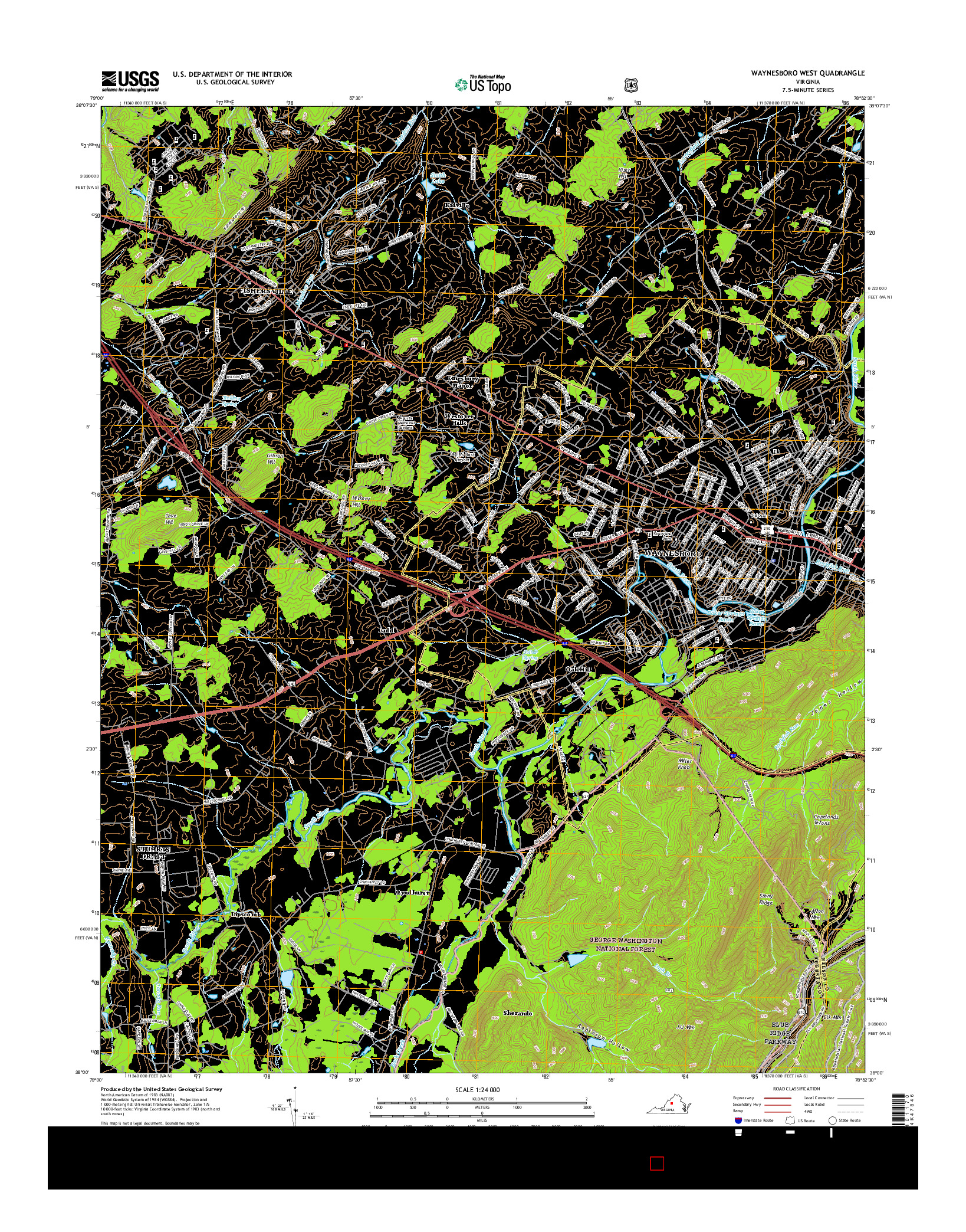 USGS US TOPO 7.5-MINUTE MAP FOR WAYNESBORO WEST, VA 2016