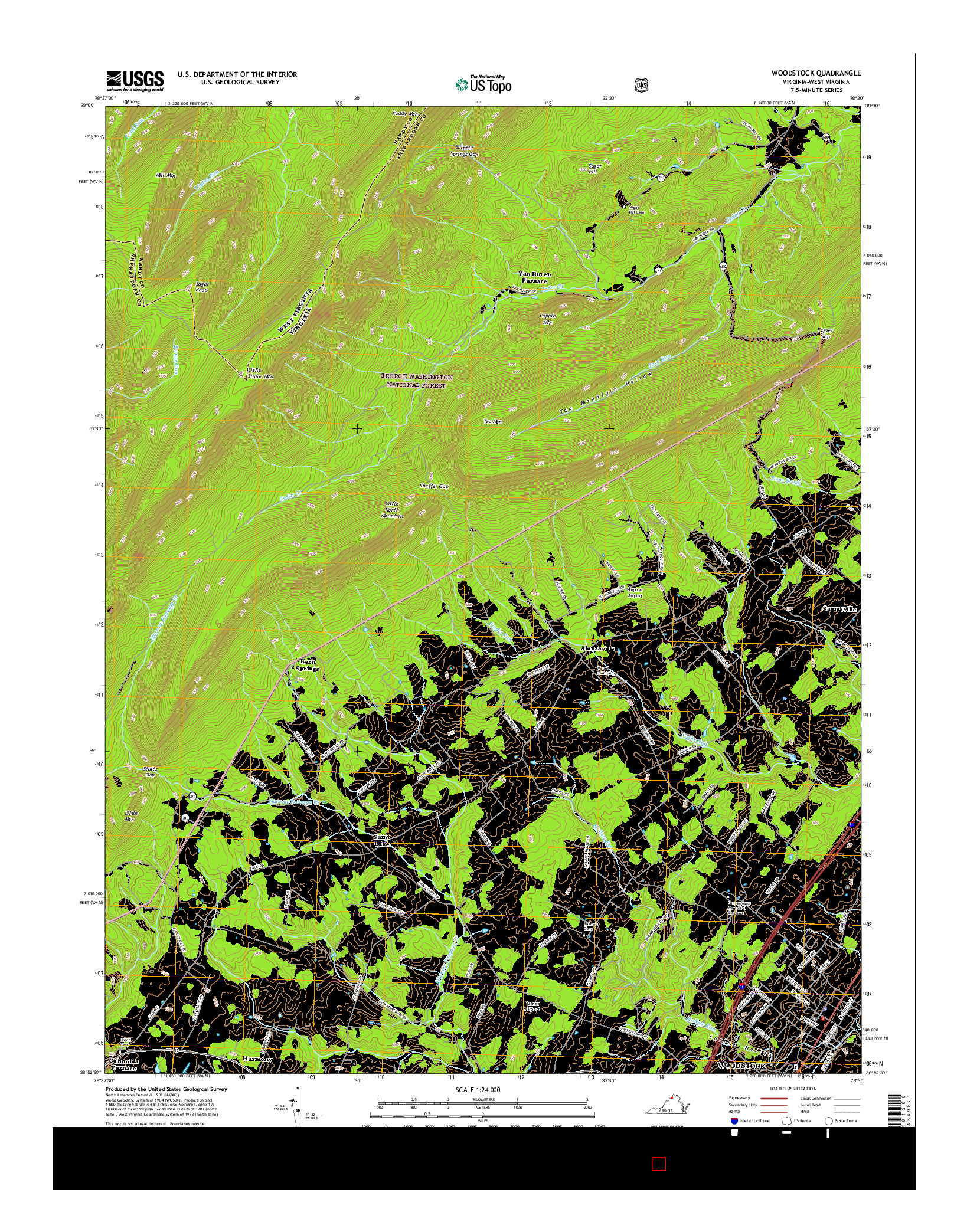 USGS US TOPO 7.5-MINUTE MAP FOR WOODSTOCK, VA-WV 2016