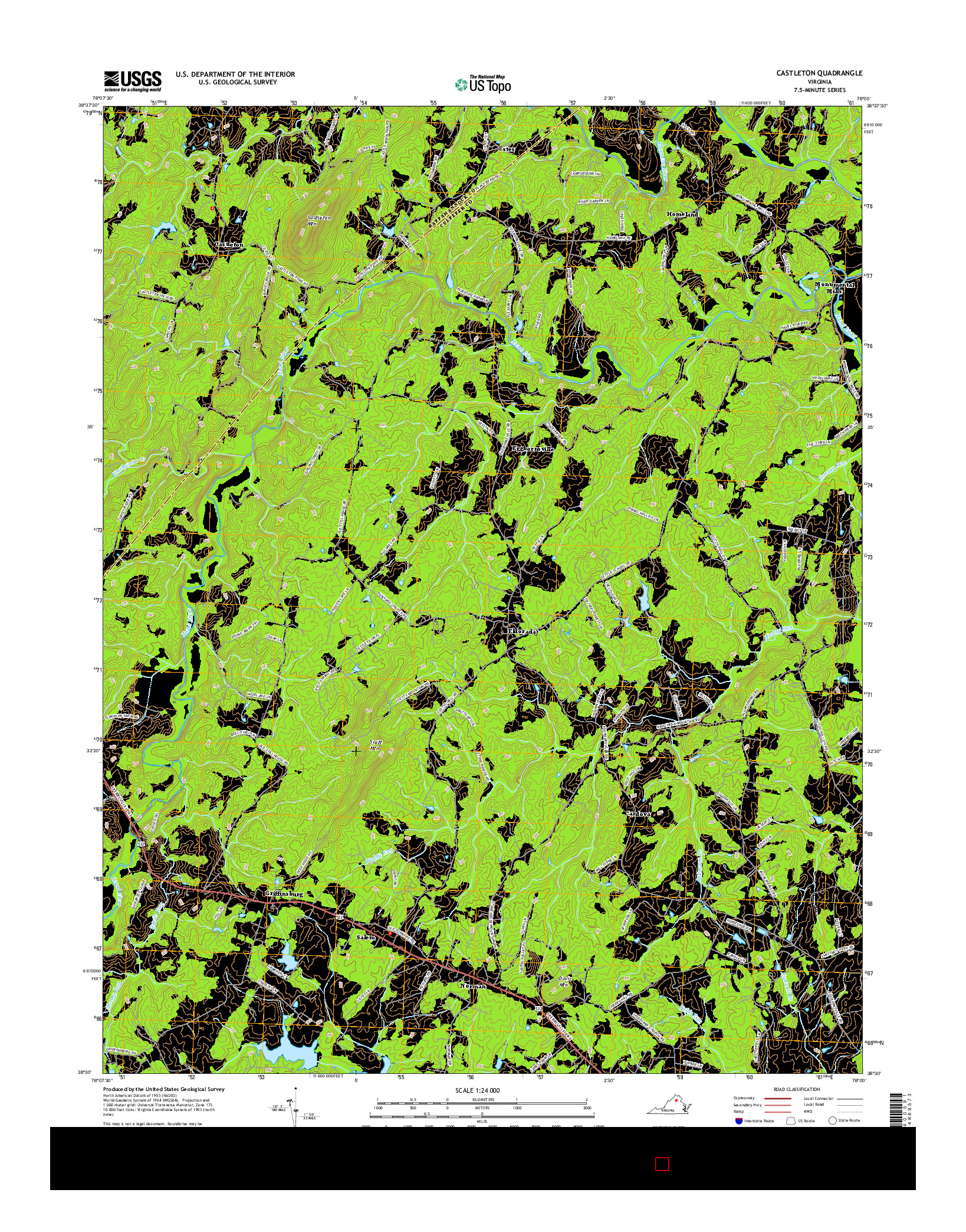 USGS US TOPO 7.5-MINUTE MAP FOR CASTLETON, VA 2016