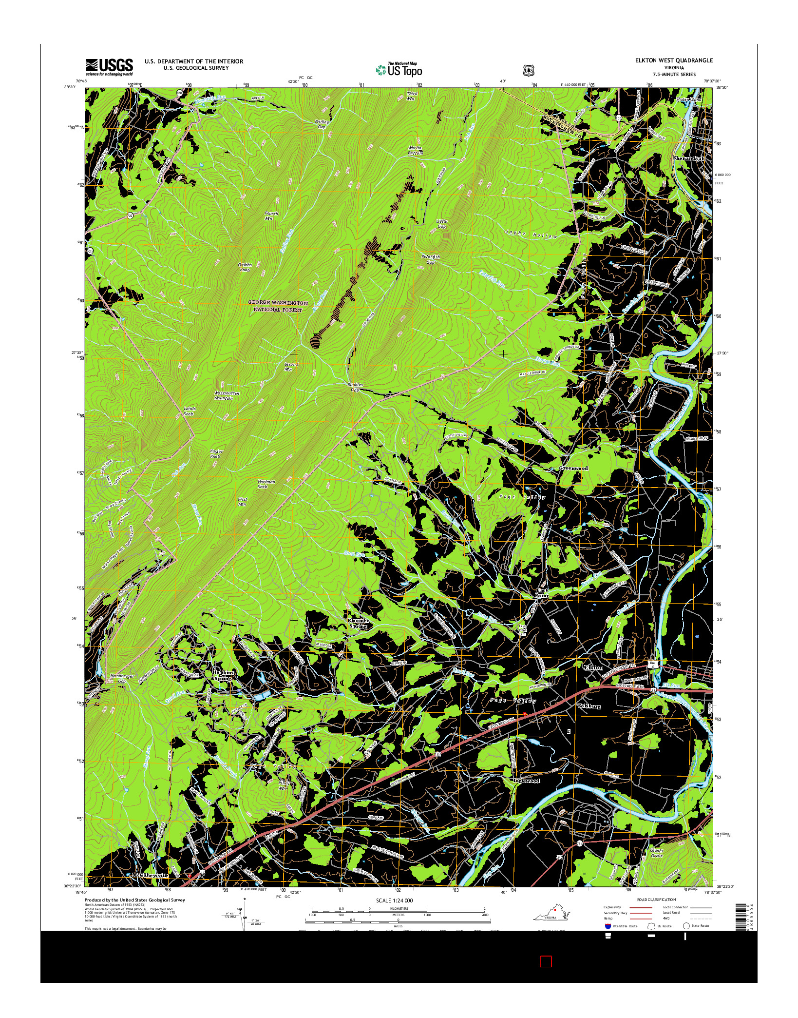 USGS US TOPO 7.5-MINUTE MAP FOR ELKTON WEST, VA 2016
