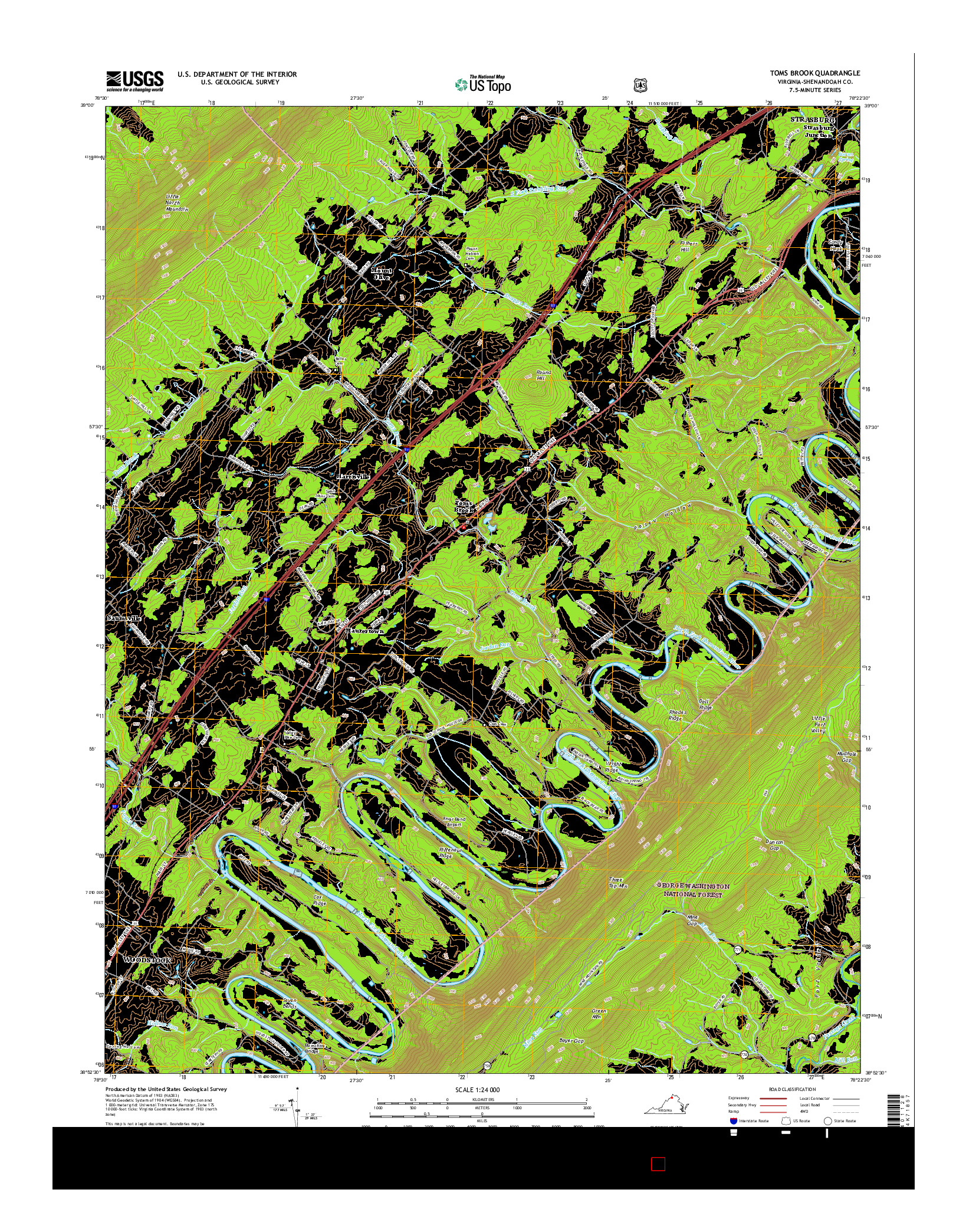 USGS US TOPO 7.5-MINUTE MAP FOR TOMS BROOK, VA 2016