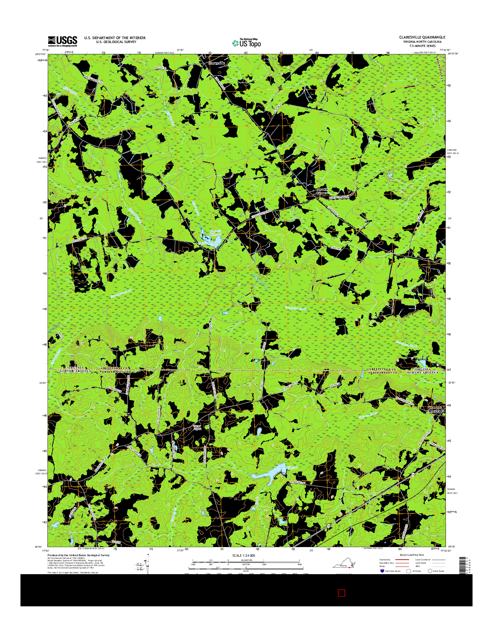 USGS US TOPO 7.5-MINUTE MAP FOR CLARESVILLE, VA-NC 2016