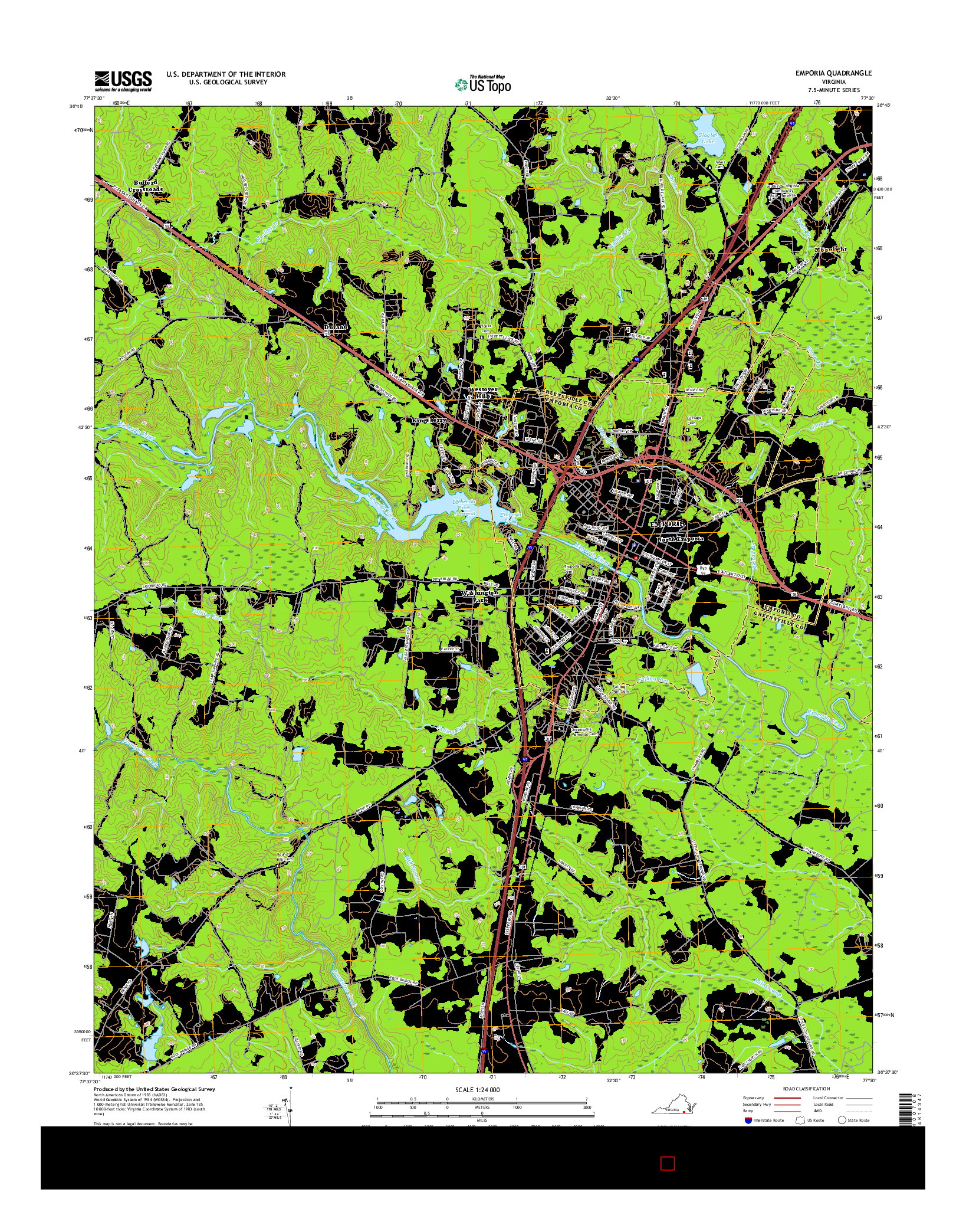 USGS US TOPO 7.5-MINUTE MAP FOR EMPORIA, VA 2016
