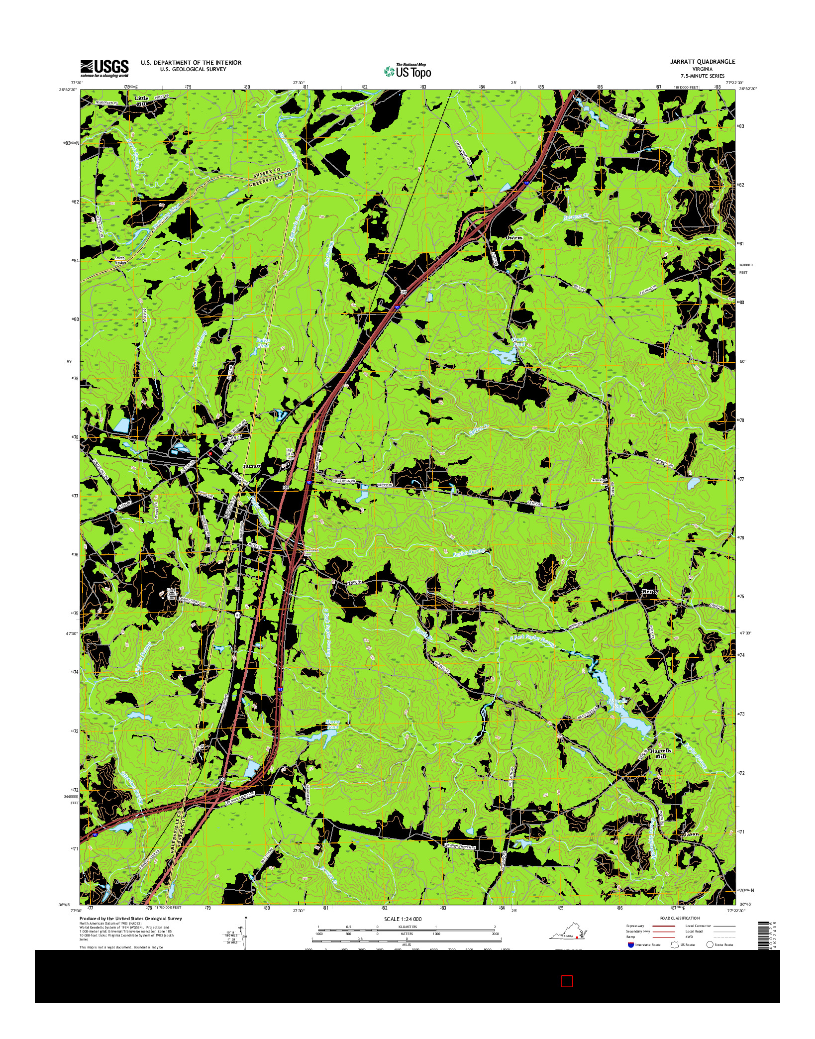 USGS US TOPO 7.5-MINUTE MAP FOR JARRATT, VA 2016