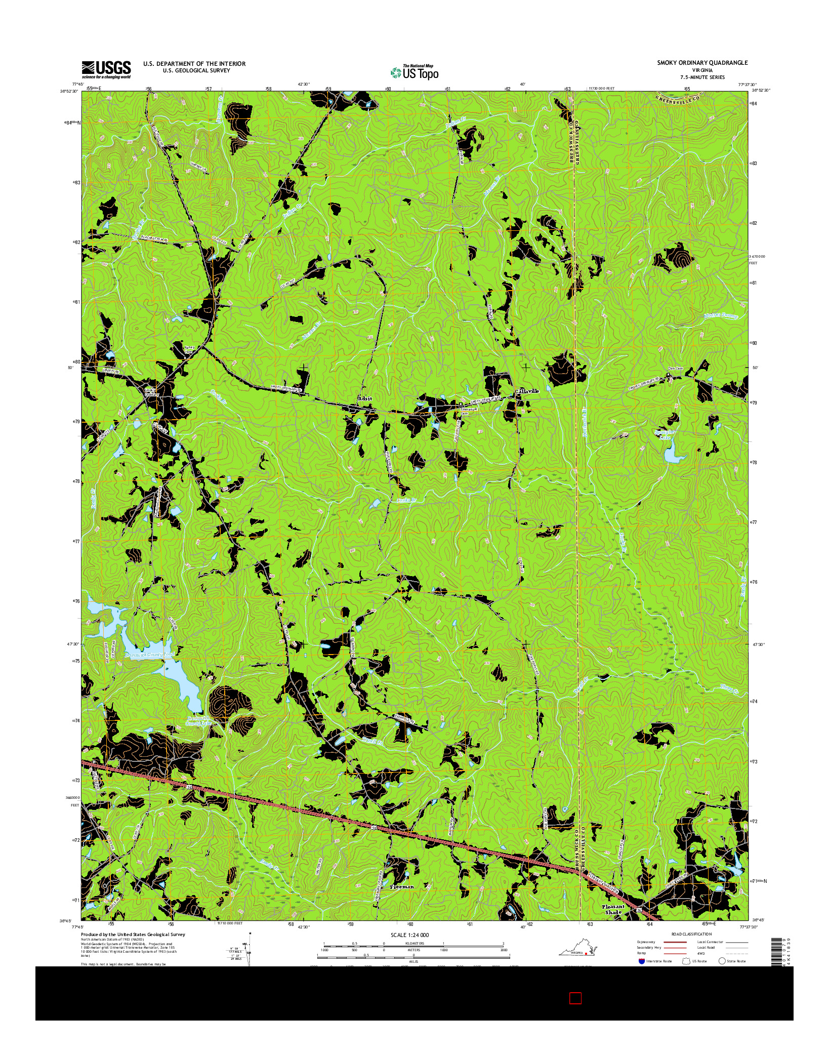 USGS US TOPO 7.5-MINUTE MAP FOR SMOKY ORDINARY, VA 2016