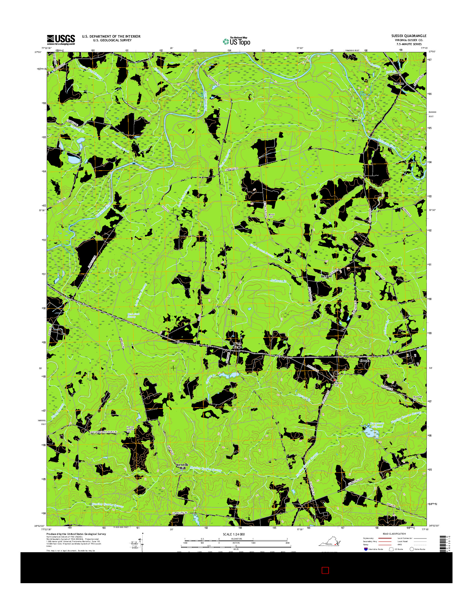USGS US TOPO 7.5-MINUTE MAP FOR SUSSEX, VA 2016