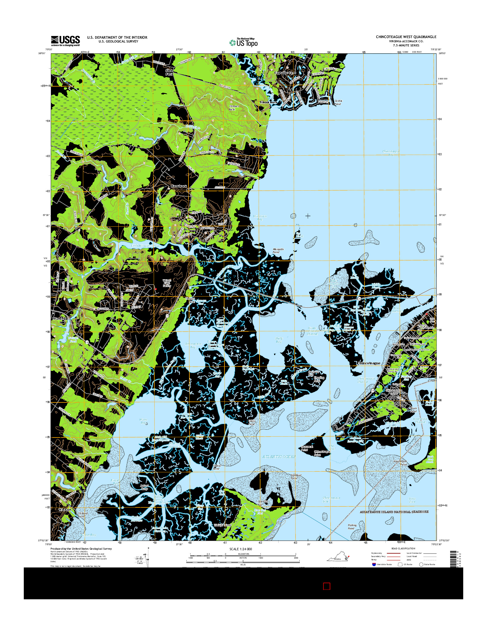 USGS US TOPO 7.5-MINUTE MAP FOR CHINCOTEAGUE WEST, VA 2016