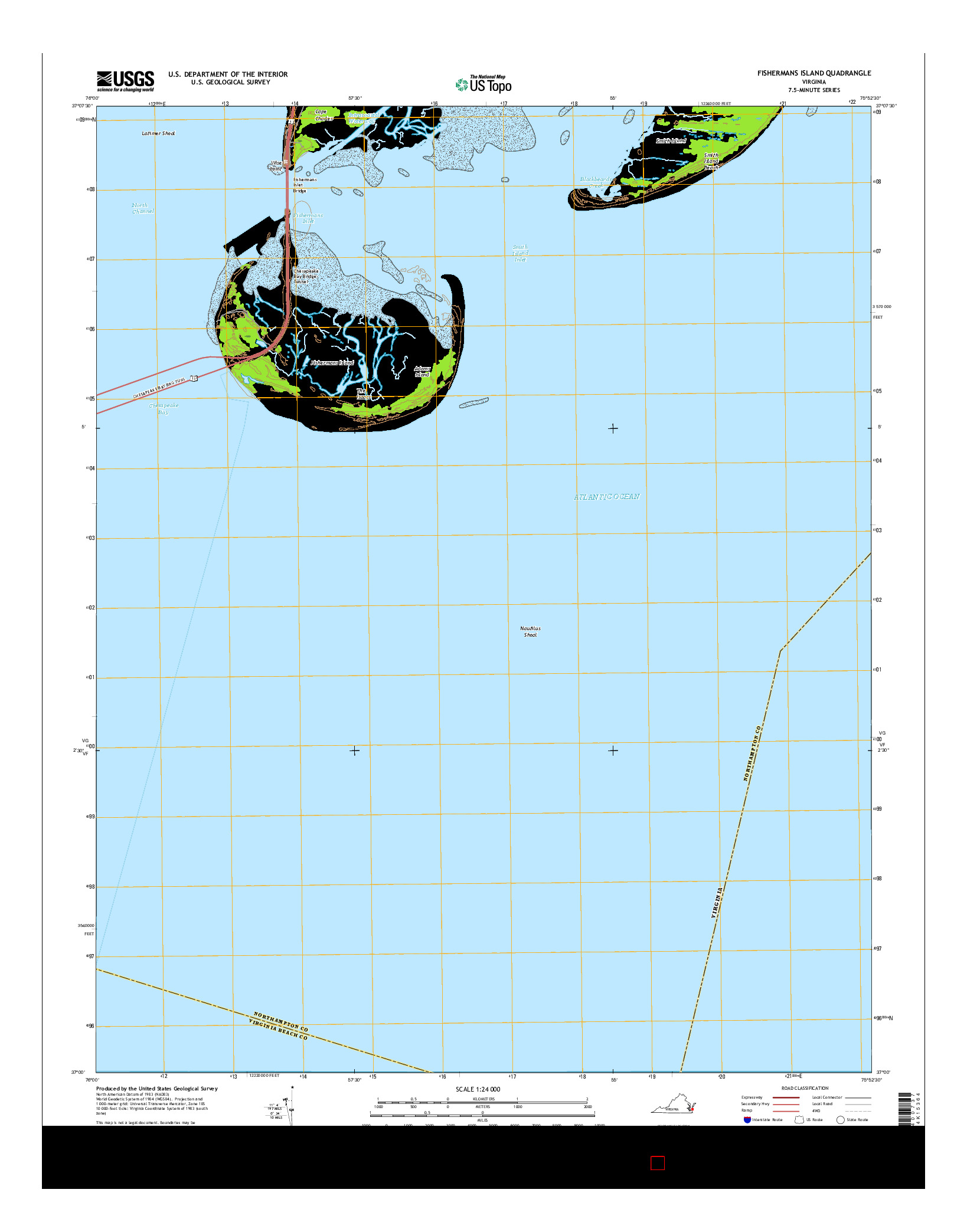 USGS US TOPO 7.5-MINUTE MAP FOR FISHERMANS ISLAND, VA 2016