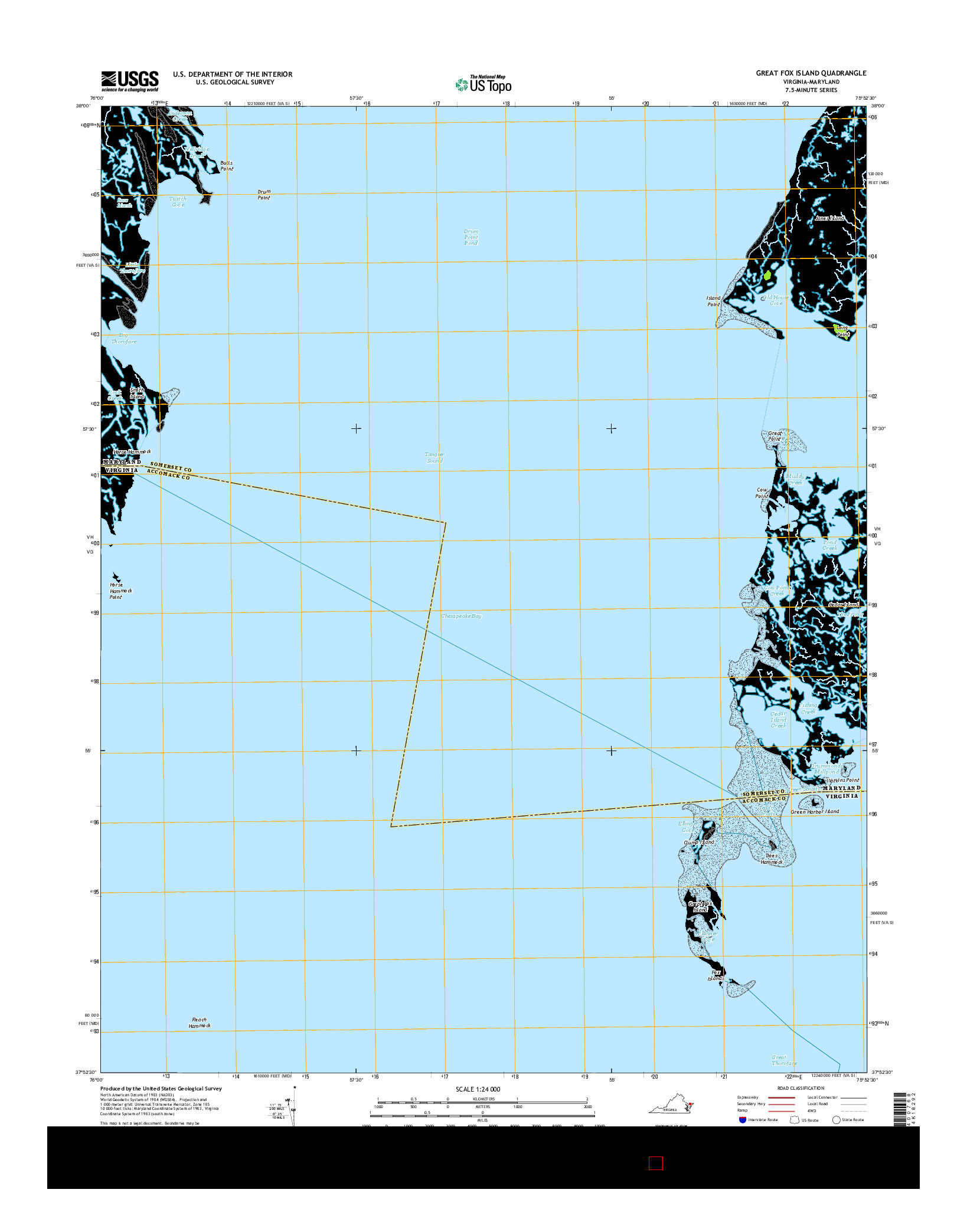 USGS US TOPO 7.5-MINUTE MAP FOR GREAT FOX ISLAND, VA-MD 2016