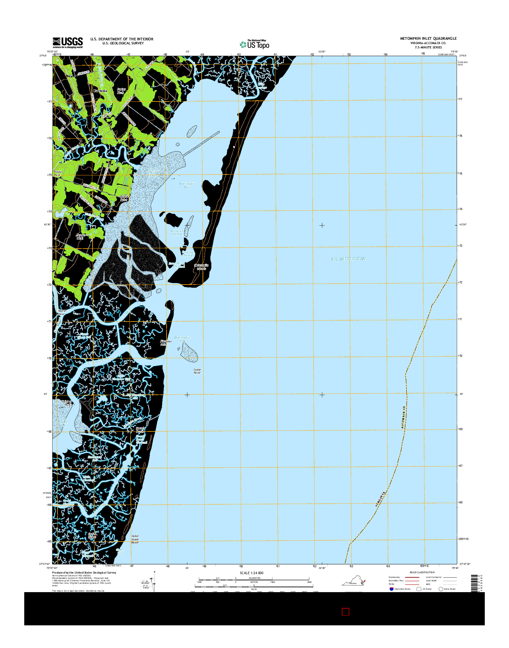 USGS US TOPO 7.5-MINUTE MAP FOR METOMPKIN INLET, VA 2016