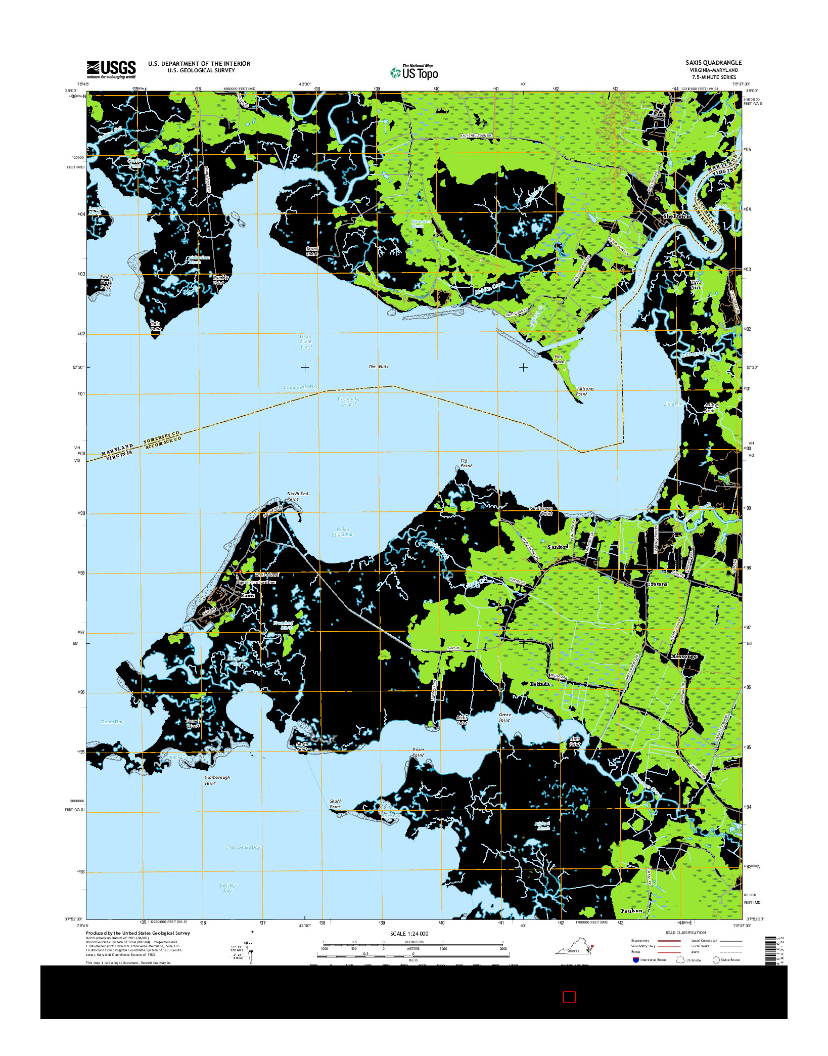 USGS US TOPO 7.5-MINUTE MAP FOR SAXIS, VA-MD 2016