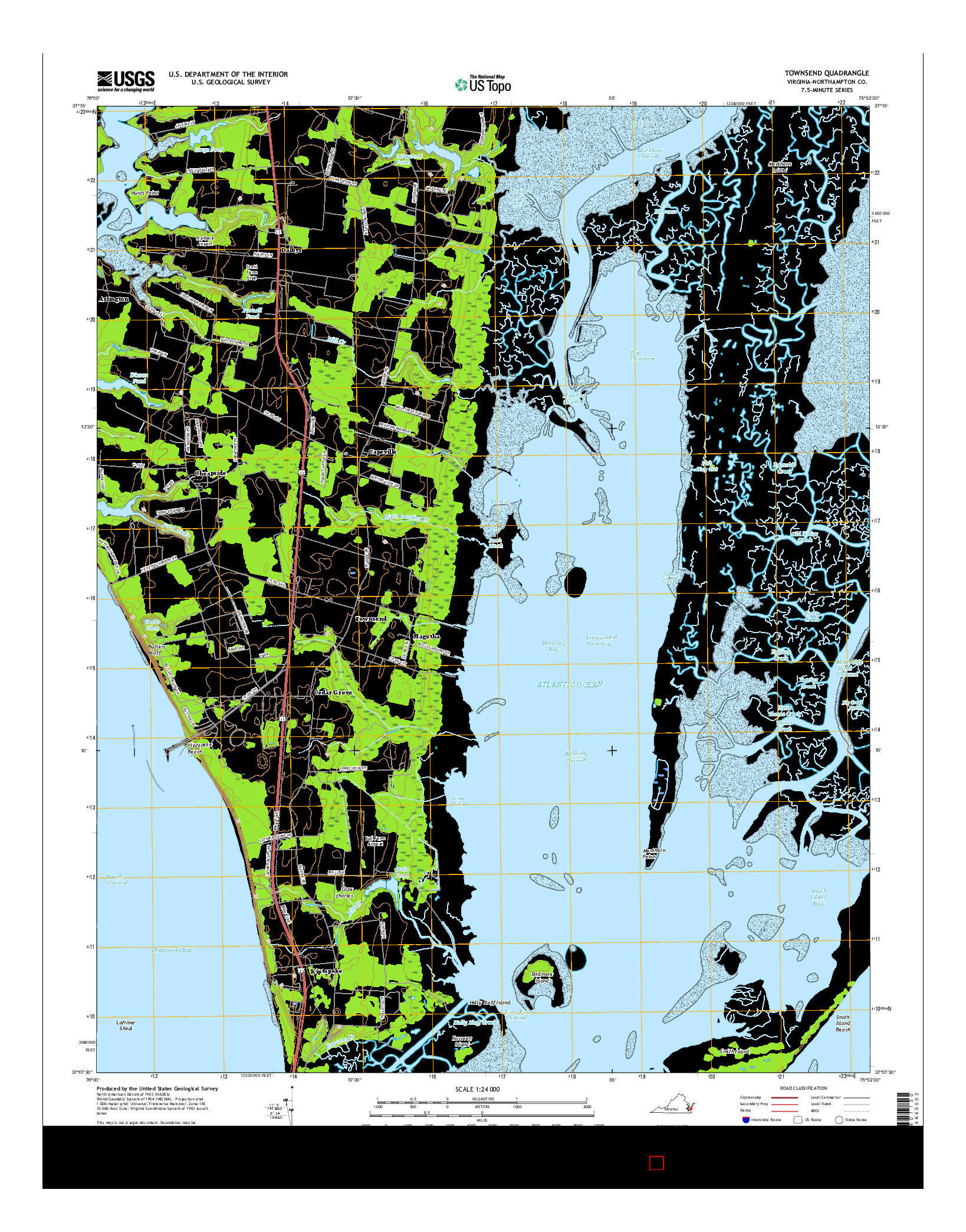 USGS US TOPO 7.5-MINUTE MAP FOR TOWNSEND, VA 2016