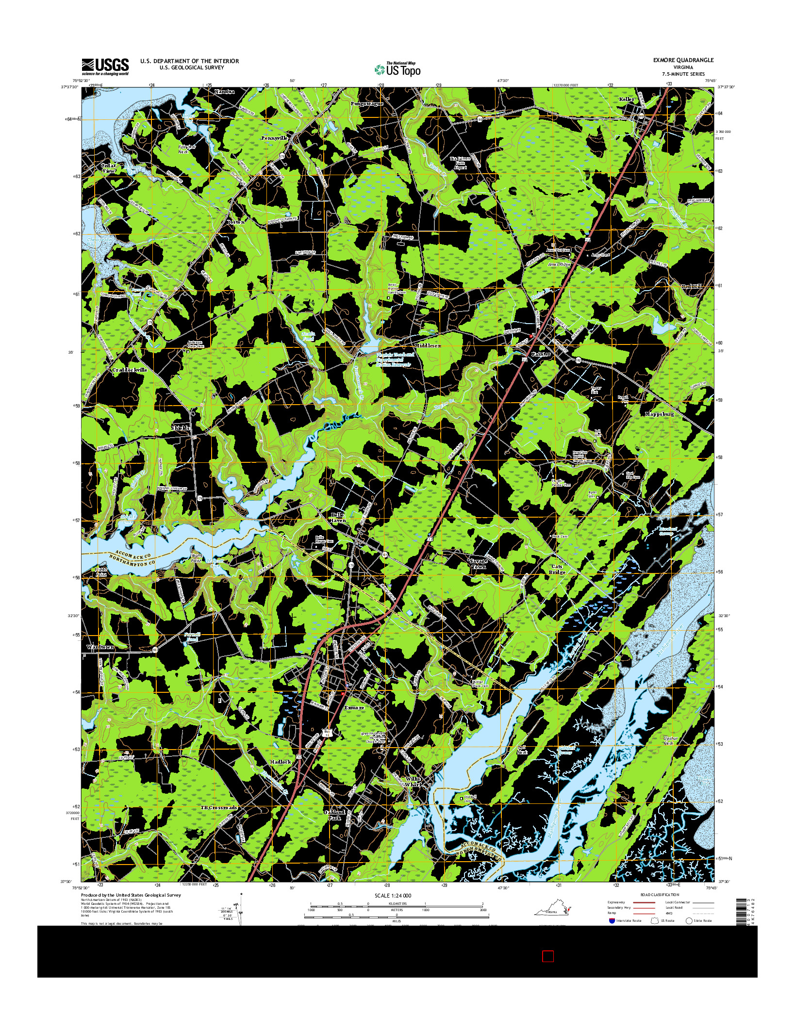 USGS US TOPO 7.5-MINUTE MAP FOR EXMORE, VA 2016
