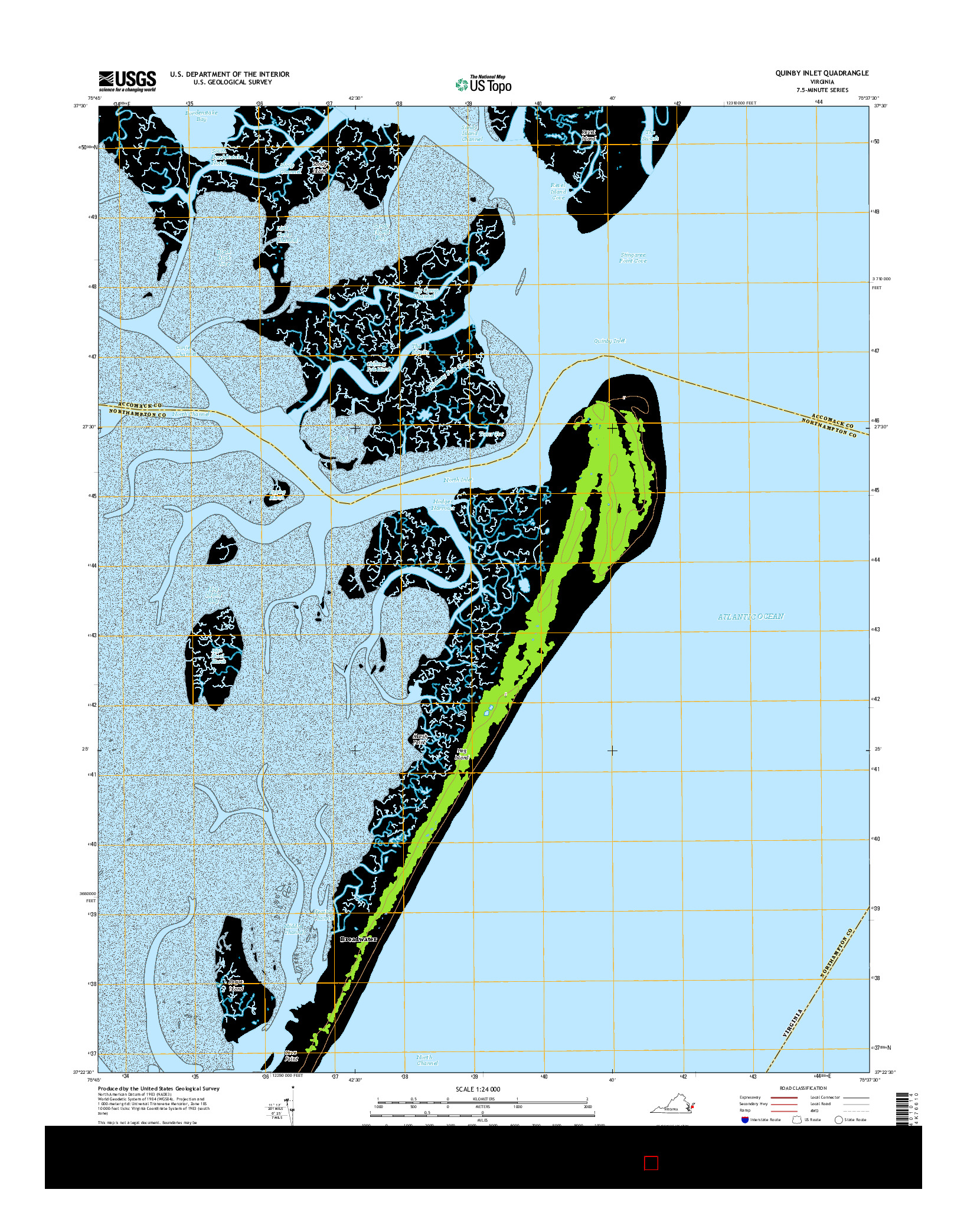 USGS US TOPO 7.5-MINUTE MAP FOR QUINBY INLET, VA 2016