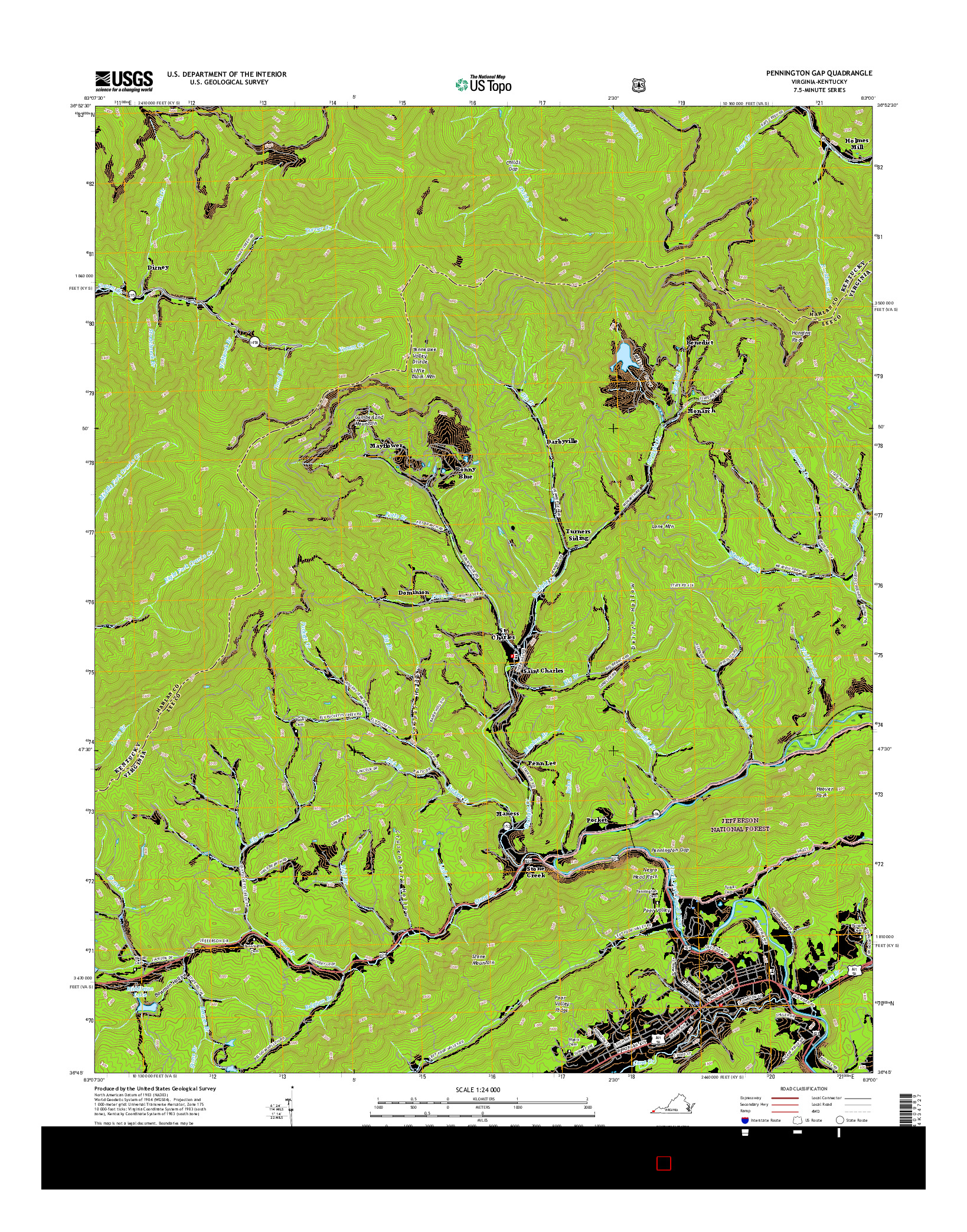 USGS US TOPO 7.5-MINUTE MAP FOR PENNINGTON GAP, VA-KY 2016