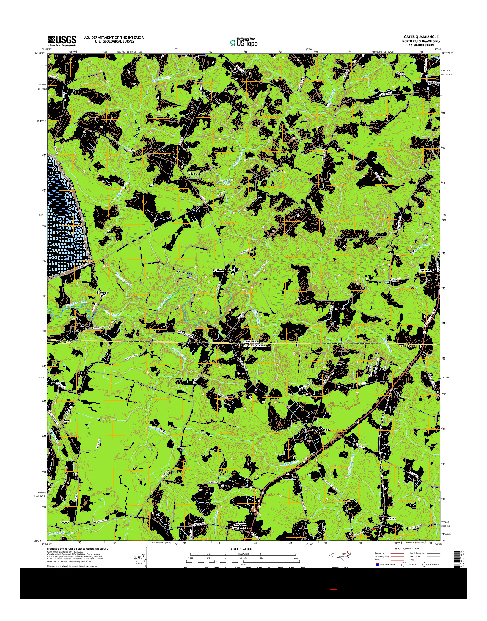 USGS US TOPO 7.5-MINUTE MAP FOR GATES, NC-VA 2016