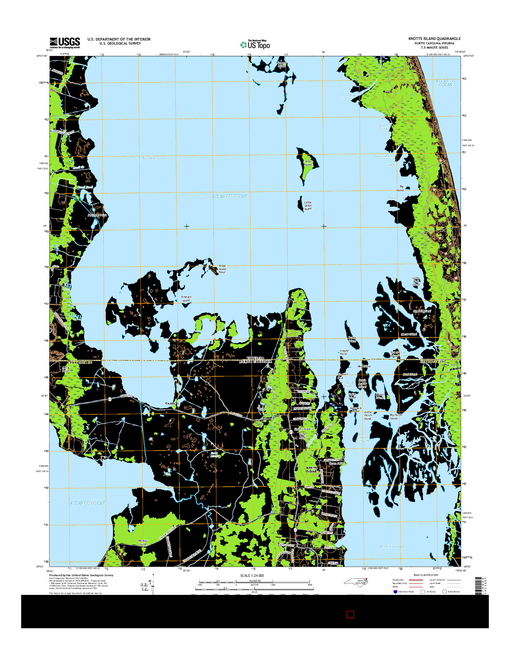 USGS US TOPO 7.5-MINUTE MAP FOR KNOTTS ISLAND, NC-VA 2016