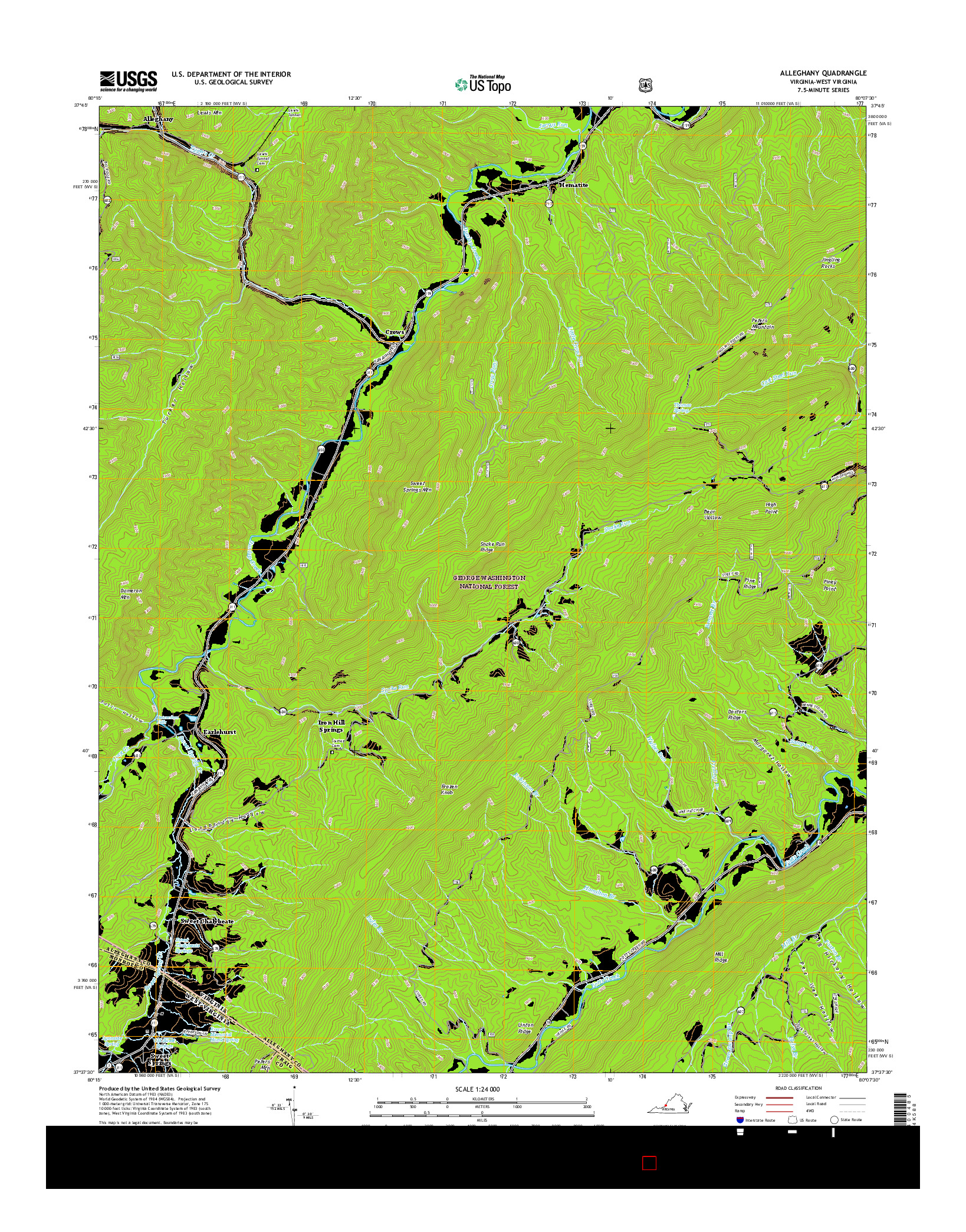 USGS US TOPO 7.5-MINUTE MAP FOR ALLEGHANY, VA-WV 2016