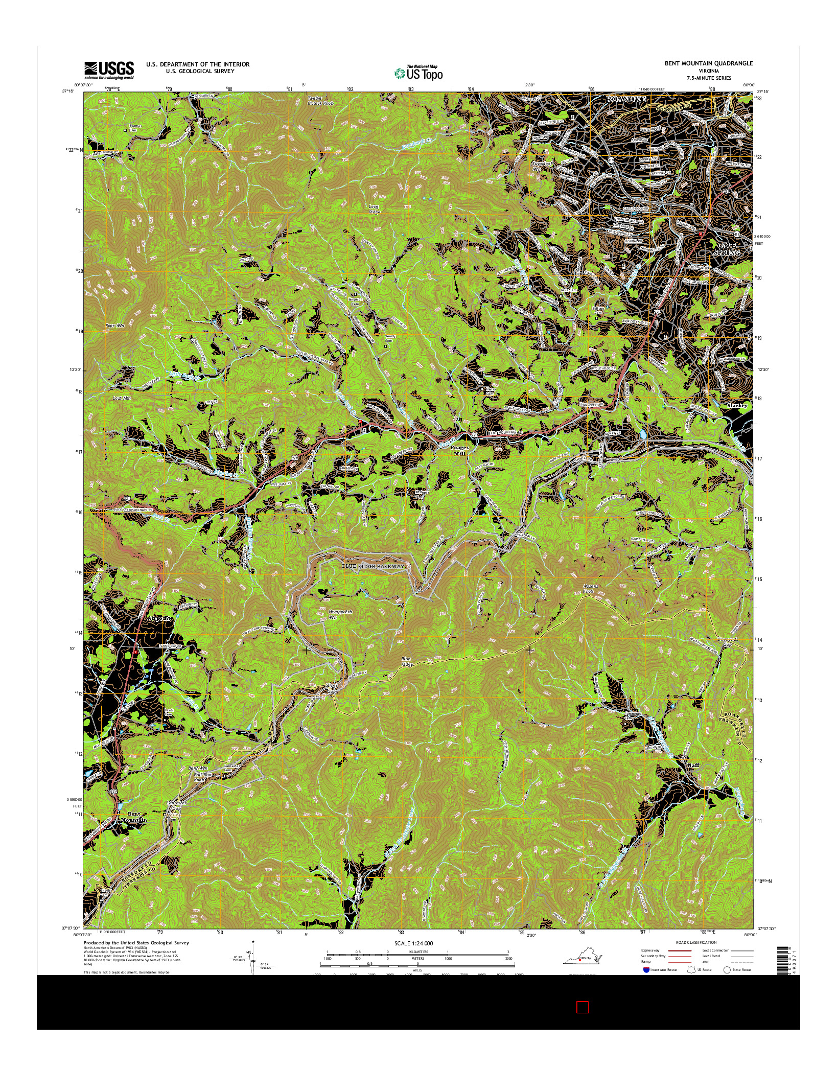 USGS US TOPO 7.5-MINUTE MAP FOR BENT MOUNTAIN, VA 2016