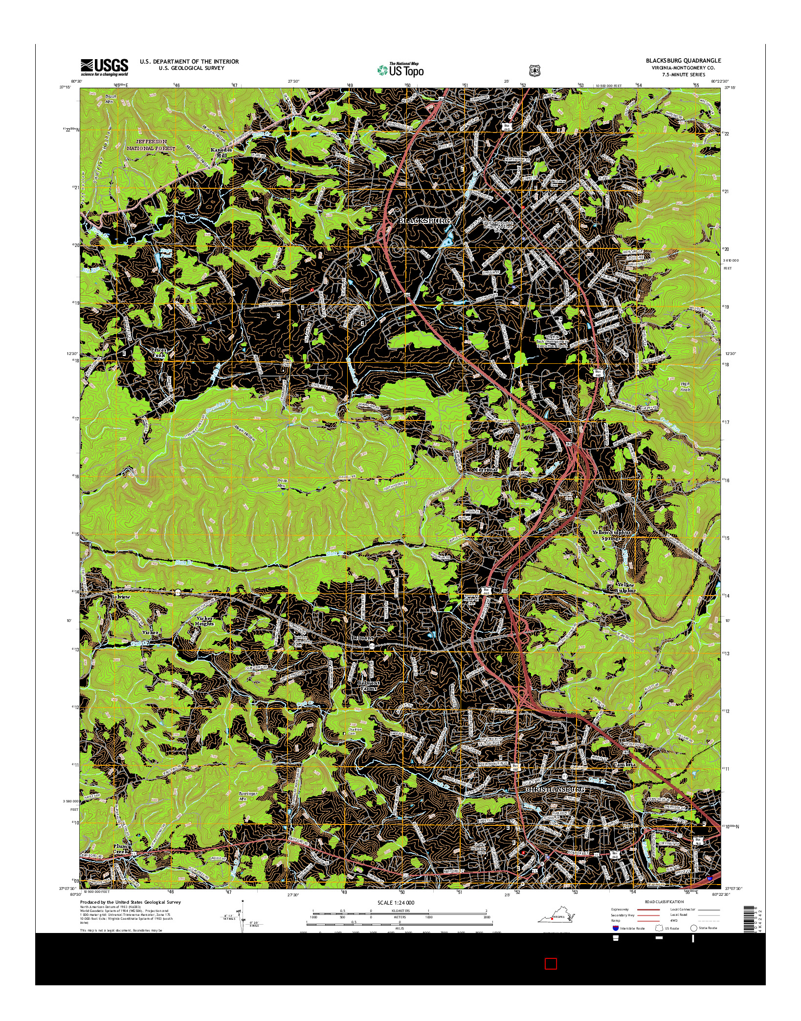 USGS US TOPO 7.5-MINUTE MAP FOR BLACKSBURG, VA 2016