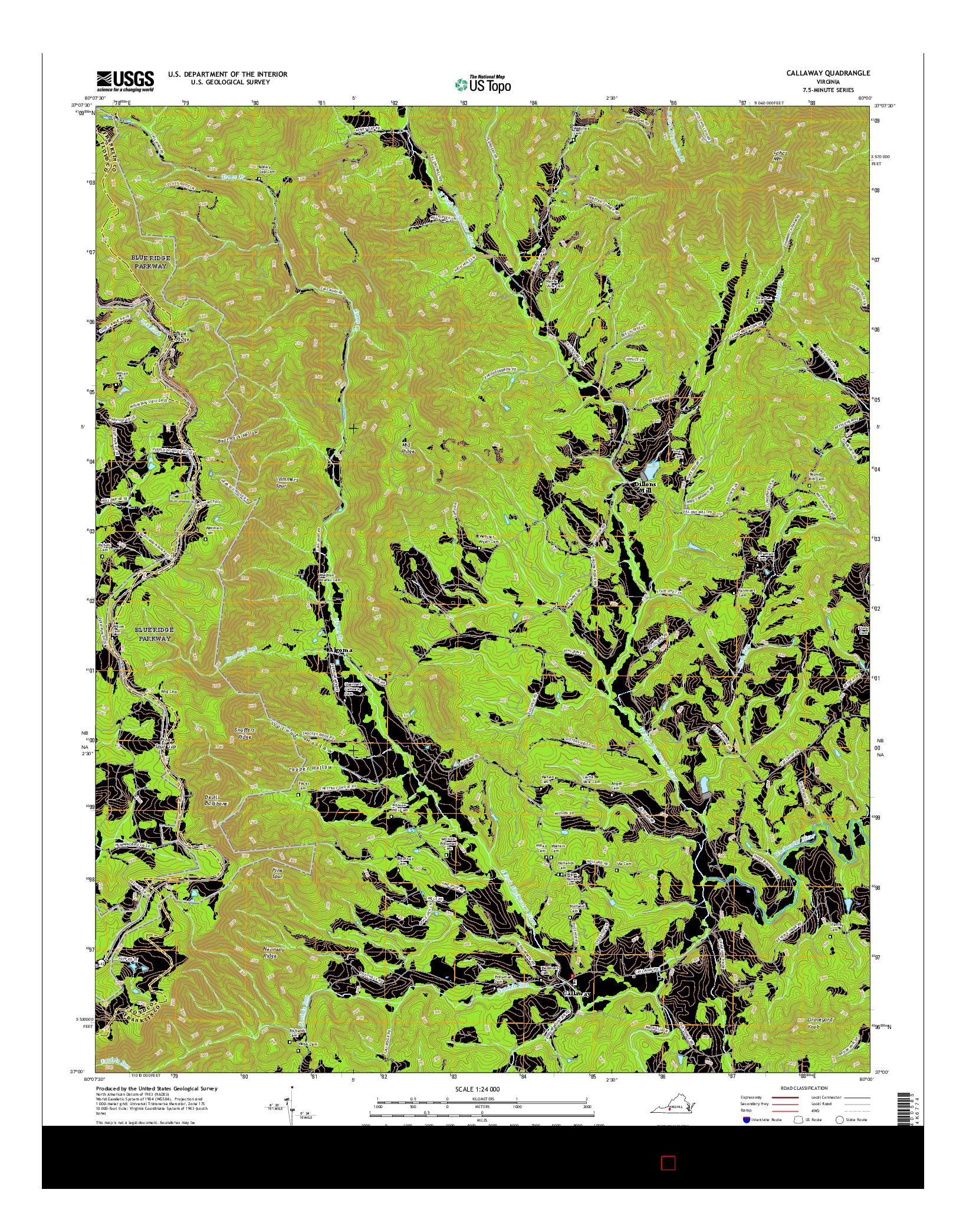 USGS US TOPO 7.5-MINUTE MAP FOR CALLAWAY, VA 2016