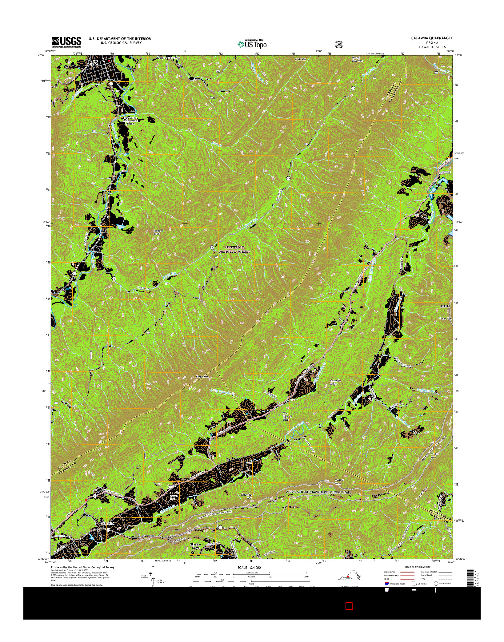 USGS US TOPO 7.5-MINUTE MAP FOR CATAWBA, VA 2016