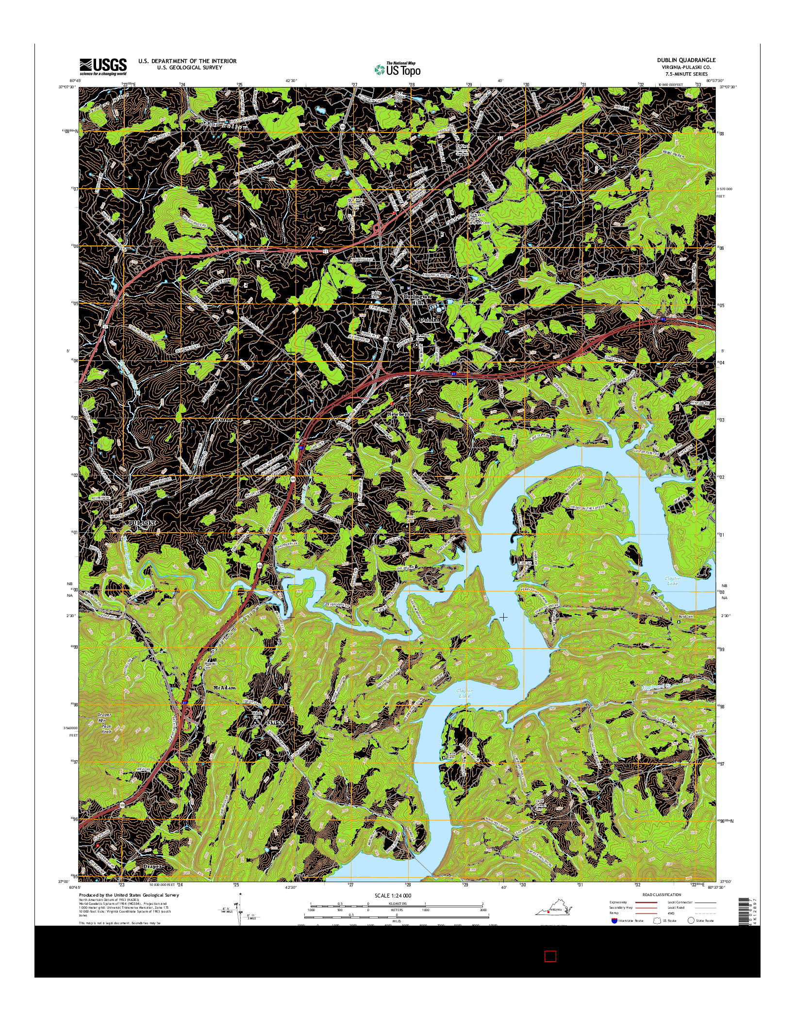 USGS US TOPO 7.5-MINUTE MAP FOR DUBLIN, VA 2016