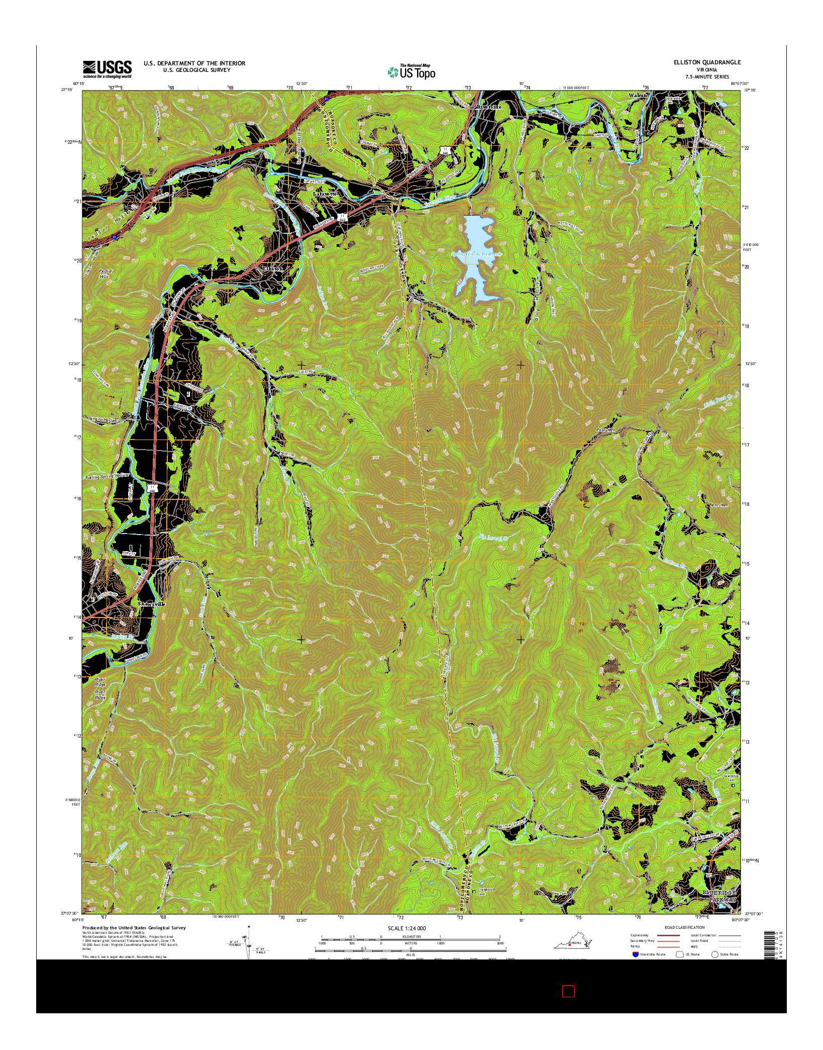 USGS US TOPO 7.5-MINUTE MAP FOR ELLISTON, VA 2016