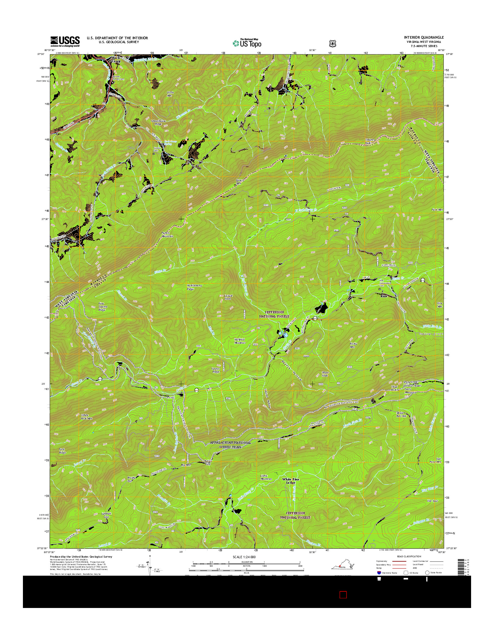 USGS US TOPO 7.5-MINUTE MAP FOR INTERIOR, VA-WV 2016