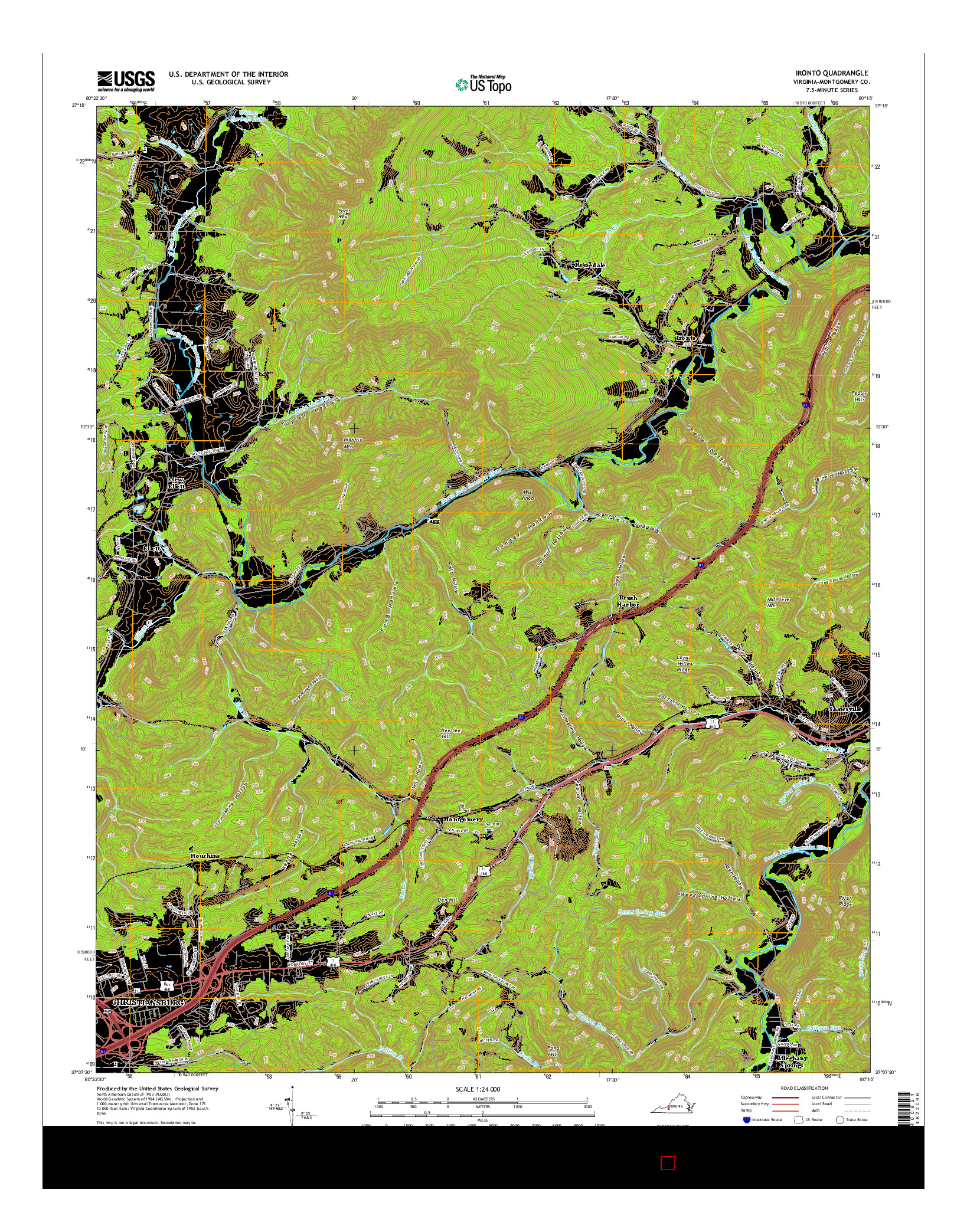 USGS US TOPO 7.5-MINUTE MAP FOR IRONTO, VA 2016