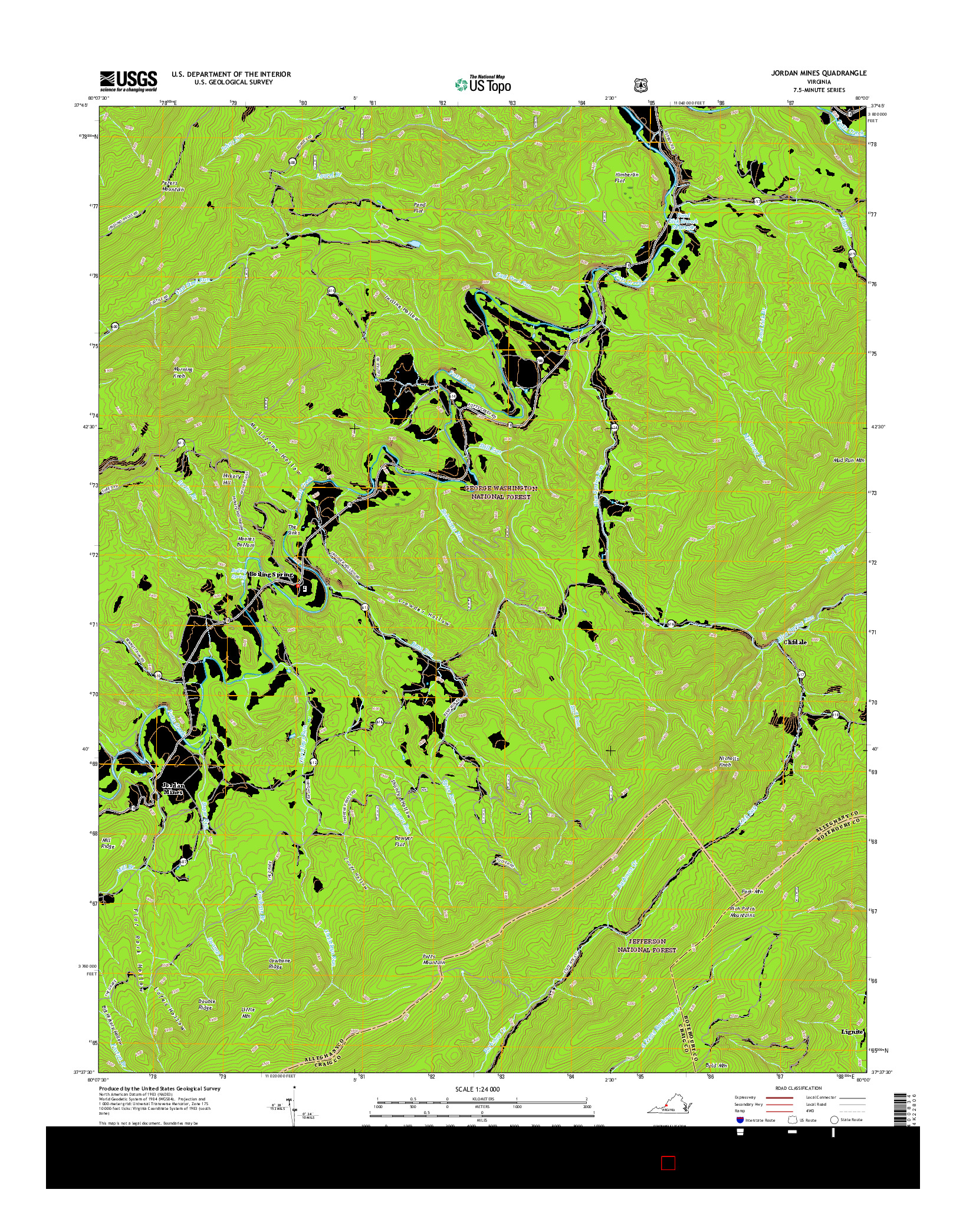 USGS US TOPO 7.5-MINUTE MAP FOR JORDAN MINES, VA 2016