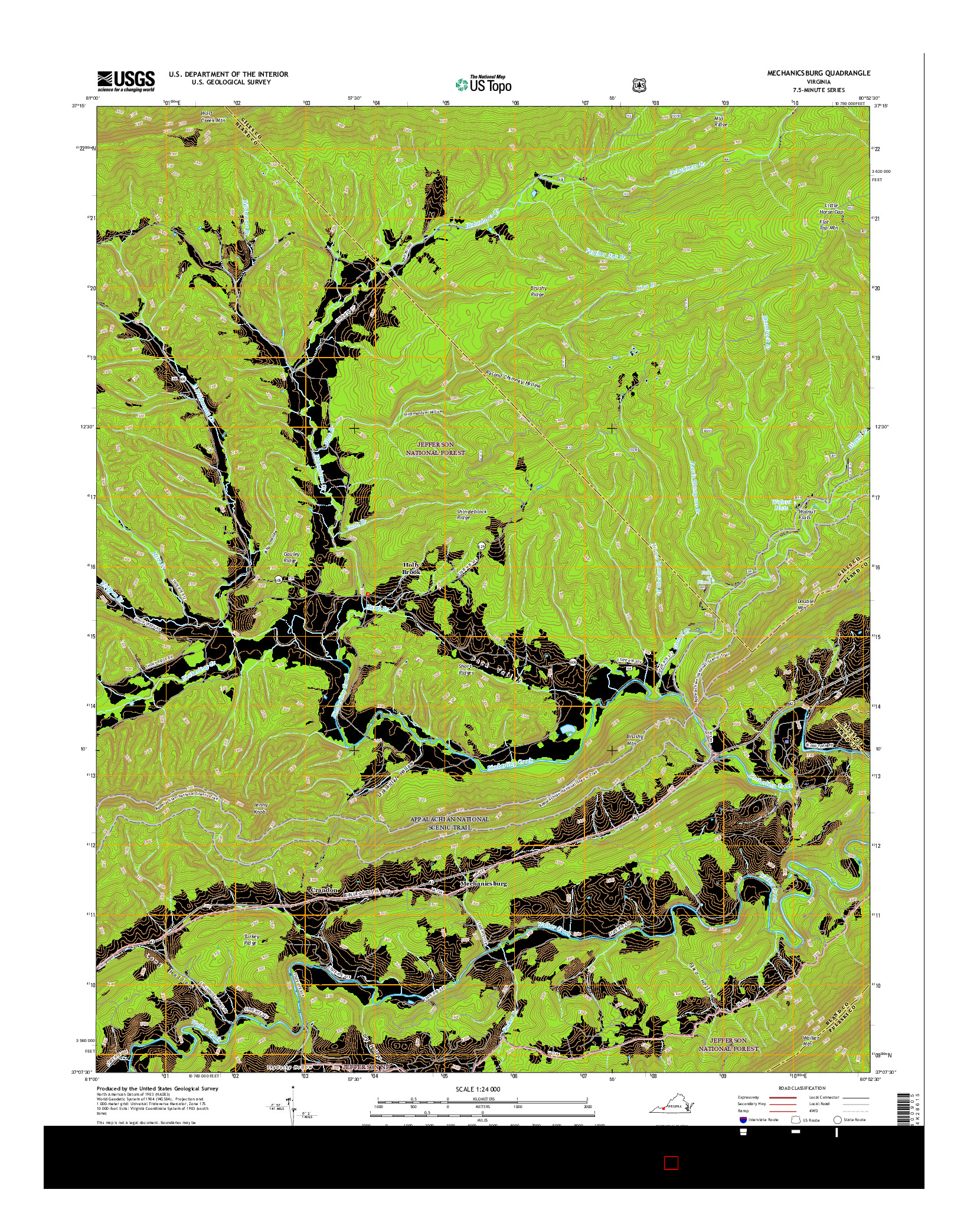 USGS US TOPO 7.5-MINUTE MAP FOR MECHANICSBURG, VA 2016