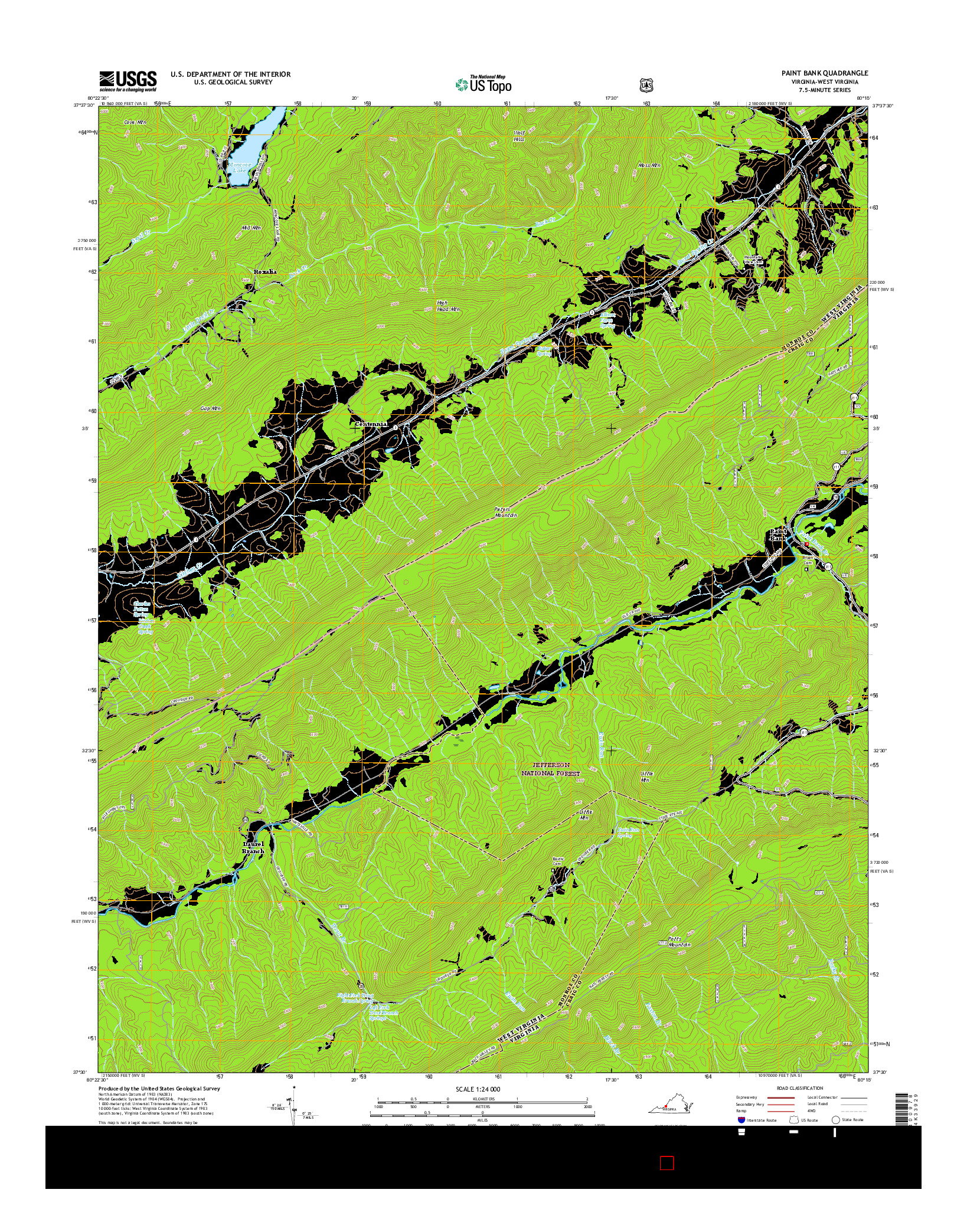 USGS US TOPO 7.5-MINUTE MAP FOR PAINT BANK, VA-WV 2016