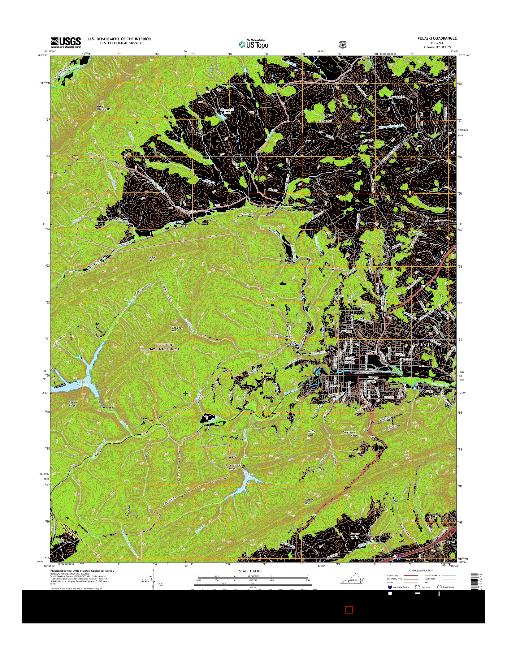 USGS US TOPO 7.5-MINUTE MAP FOR PULASKI, VA 2016