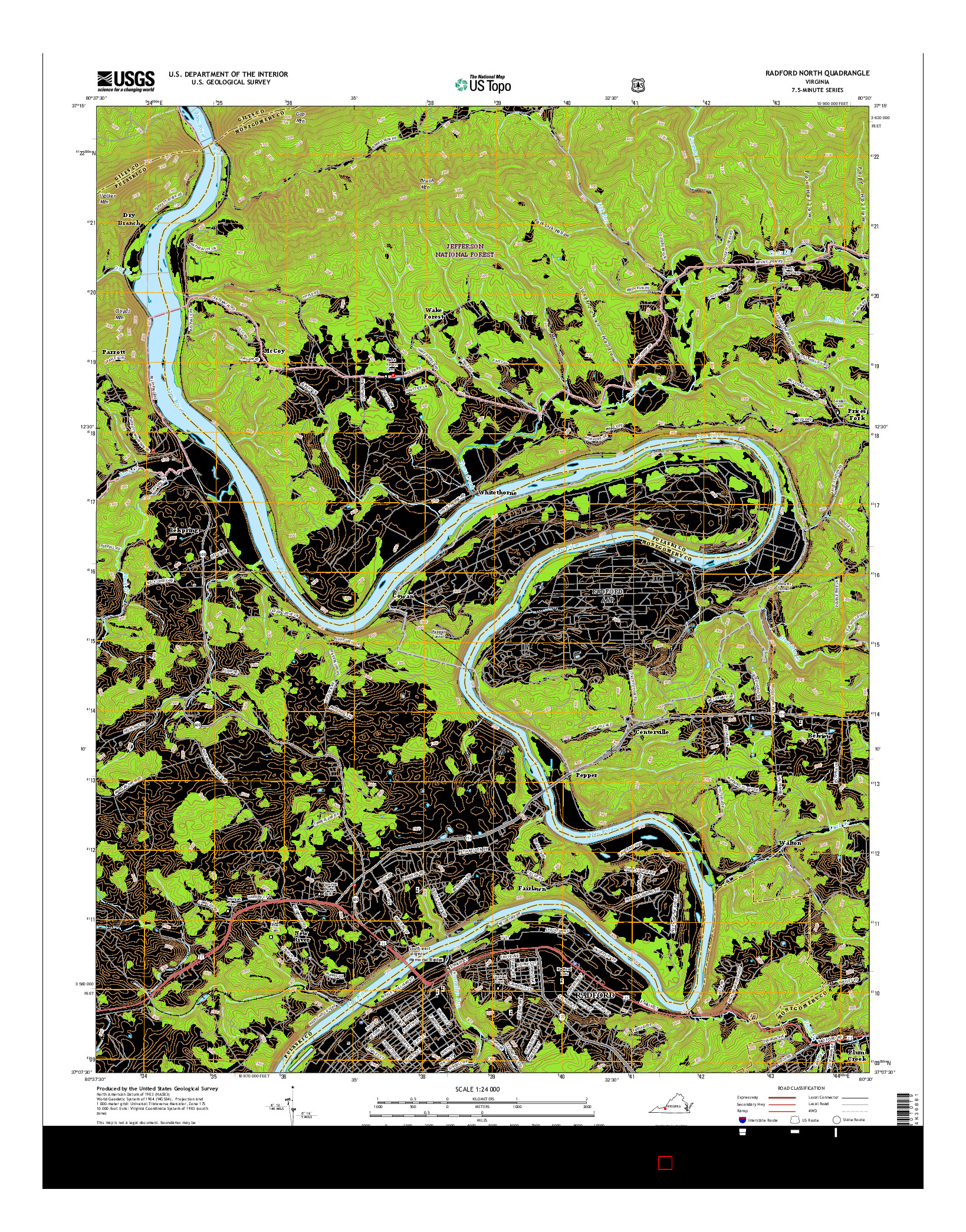 USGS US TOPO 7.5-MINUTE MAP FOR RADFORD NORTH, VA 2016