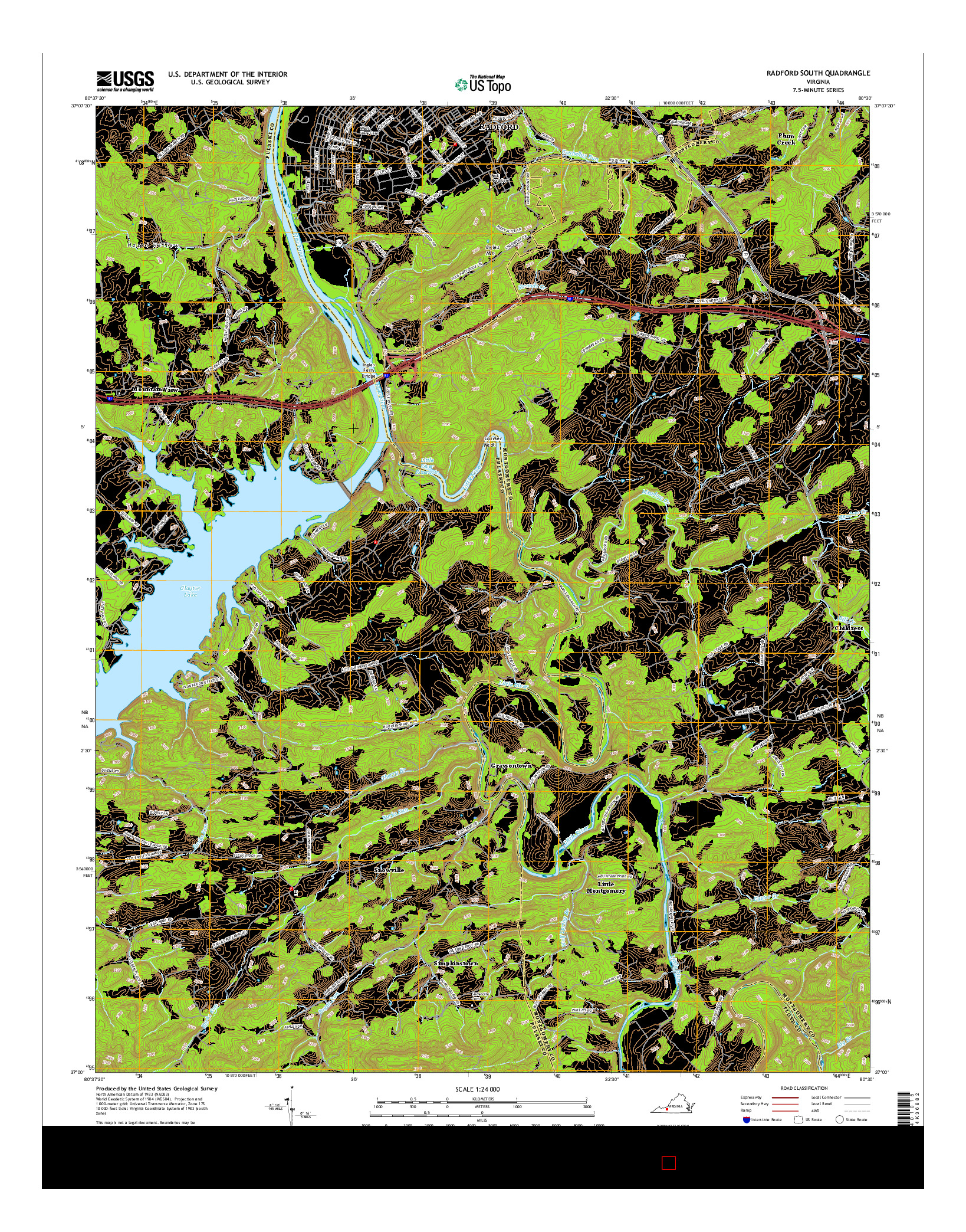 USGS US TOPO 7.5-MINUTE MAP FOR RADFORD SOUTH, VA 2016