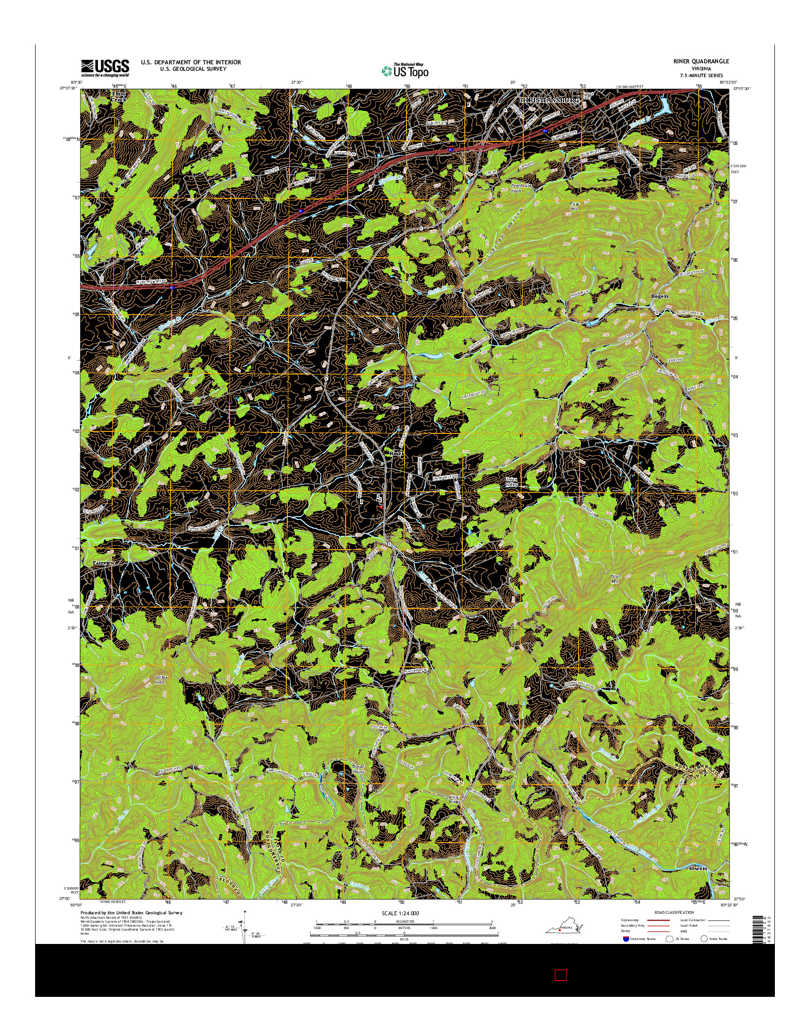 USGS US TOPO 7.5-MINUTE MAP FOR RINER, VA 2016