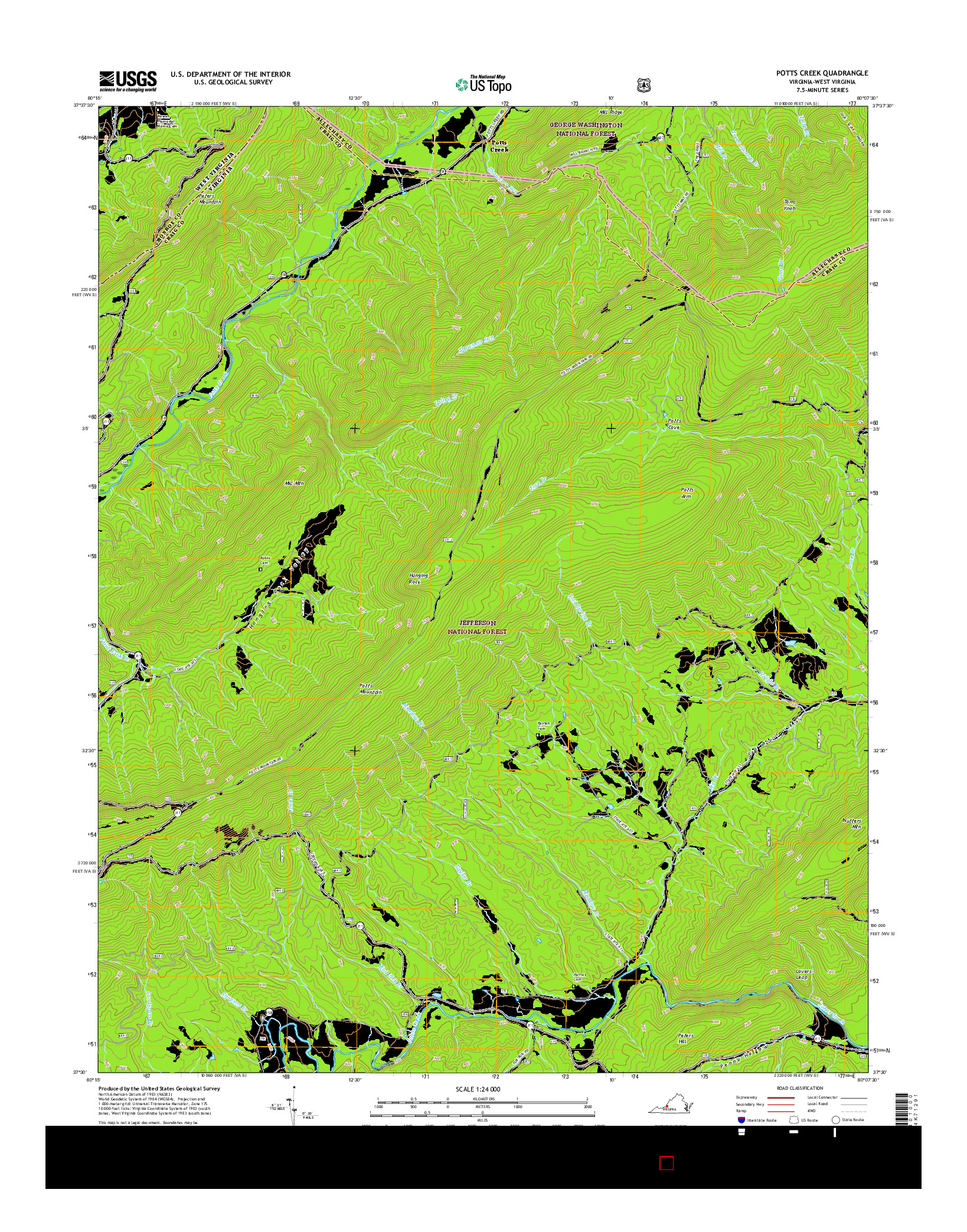 USGS US TOPO 7.5-MINUTE MAP FOR POTTS CREEK, VA-WV 2016