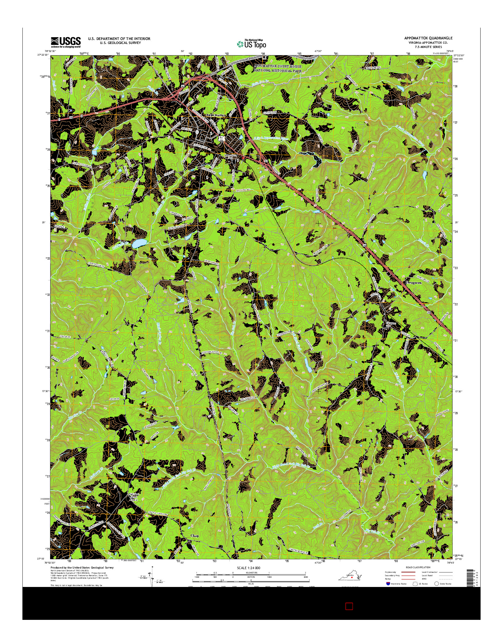 USGS US TOPO 7.5-MINUTE MAP FOR APPOMATTOX, VA 2016