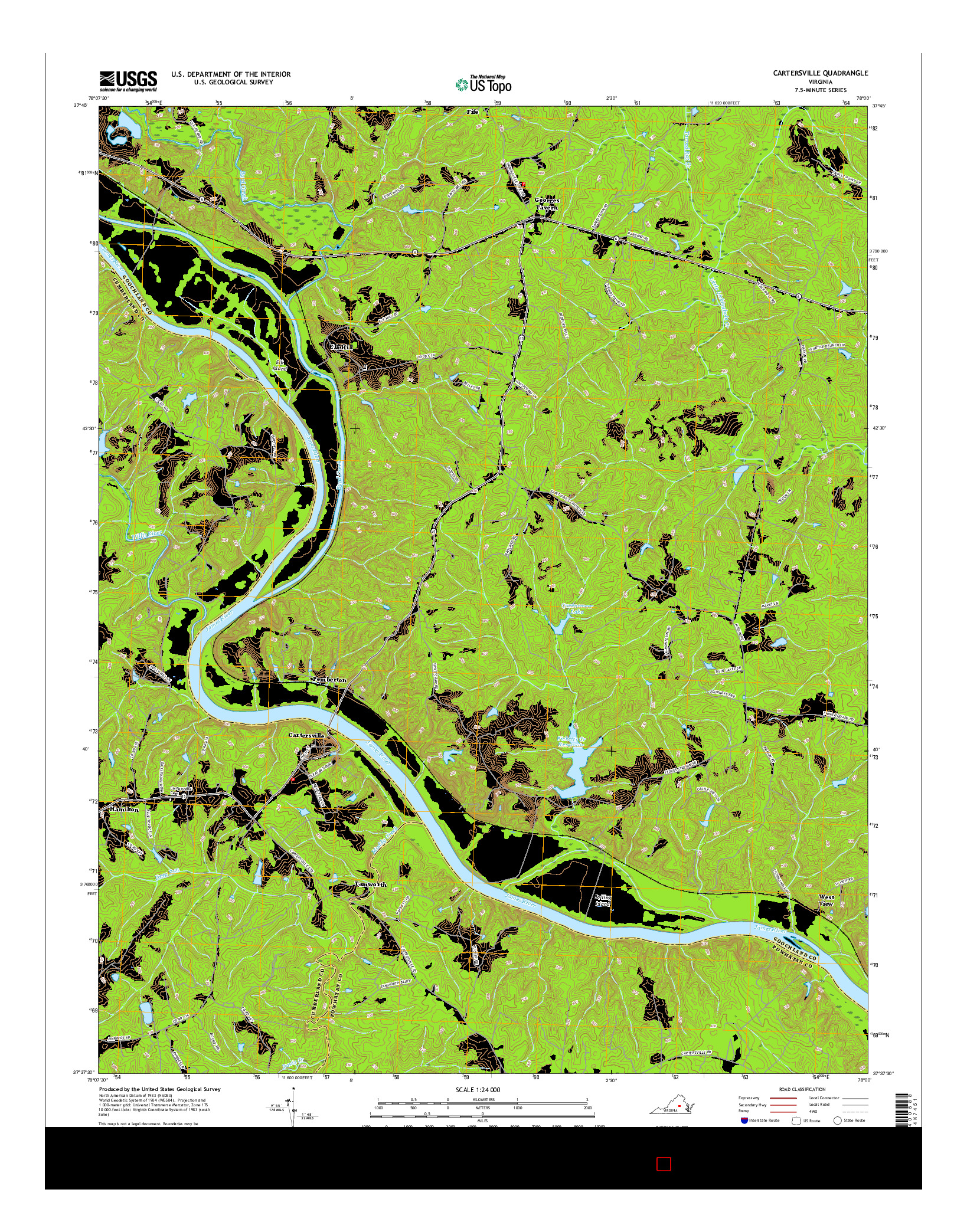 USGS US TOPO 7.5-MINUTE MAP FOR CARTERSVILLE, VA 2016