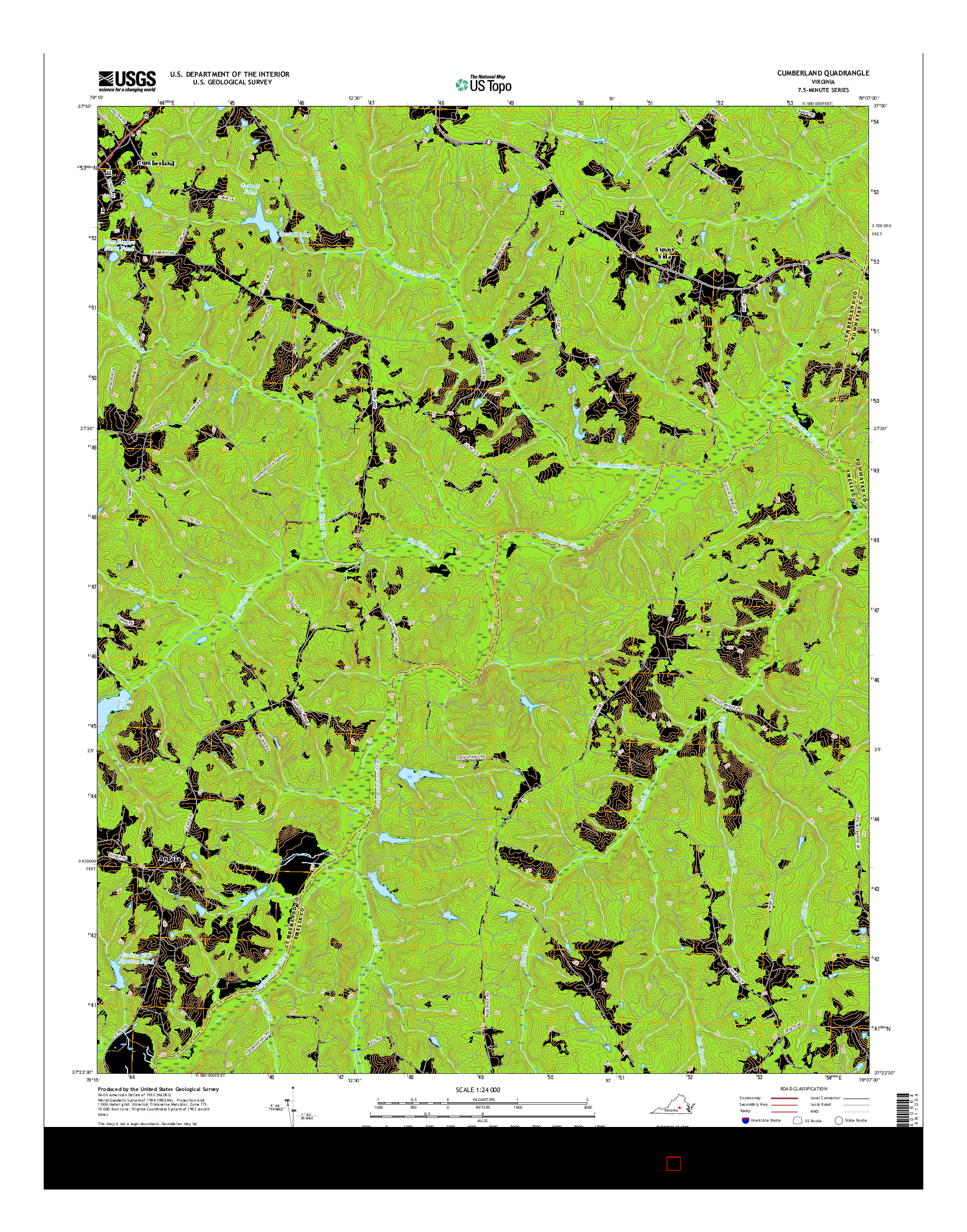 USGS US TOPO 7.5-MINUTE MAP FOR CUMBERLAND, VA 2016
